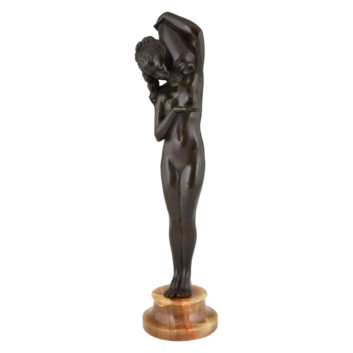 Art Deco Bronze Sculpture of a Nude with Jar Raymonde Guerbe Attributed, France