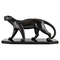 Escultura Art Déco de Bronce de una Pantera por Bracquemond & Etling Paris 1930