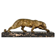 Antique Art Deco bronze sculpture of a panther by Demetre Chiparus, 1930. 