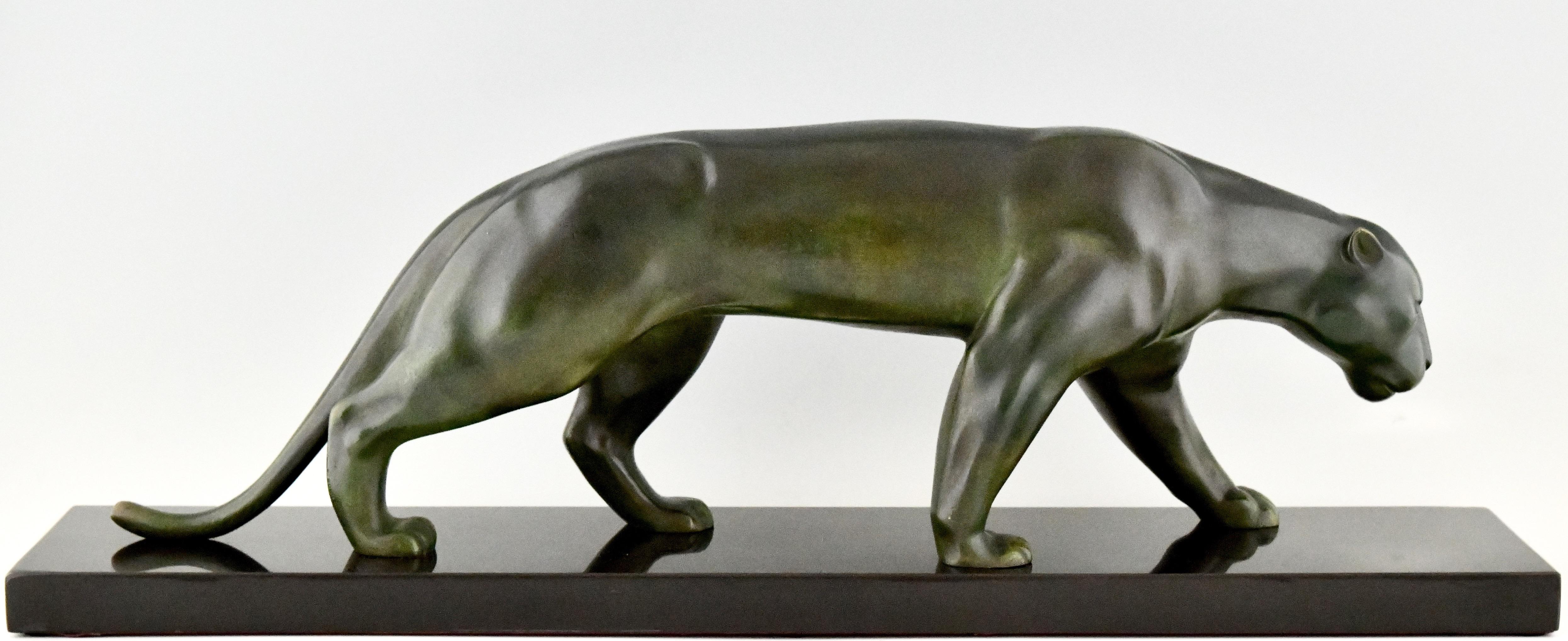 Patinated Art Deco Bronze Sculpture of a Panther by Matthias Gonzales, France, 1930