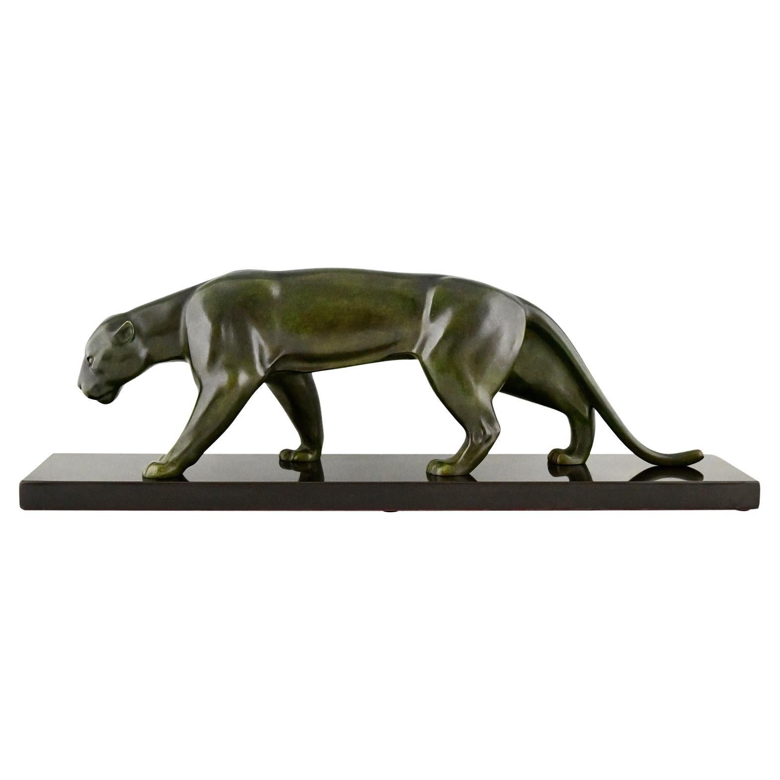 Art Deco Bronze Sculpture of a Panther by Matthias Gonzales, France, 1930