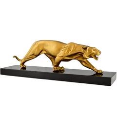 Art Deco bronze sculpture of a panther by Rulas France 1930