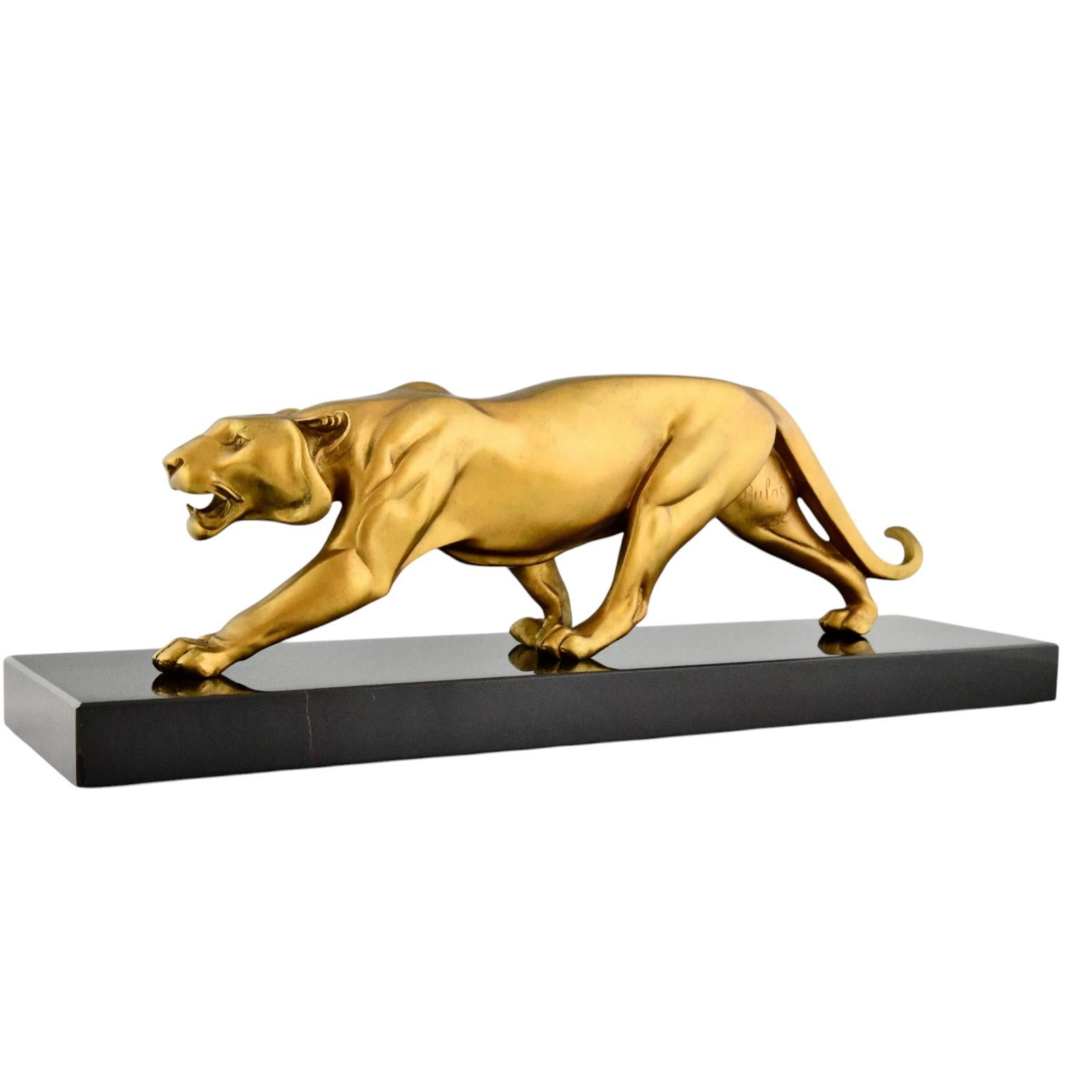 Art Deco bronze sculpture of a panther by Rulas France 1930 im Zustand „Gut“ im Angebot in Antwerp, BE
