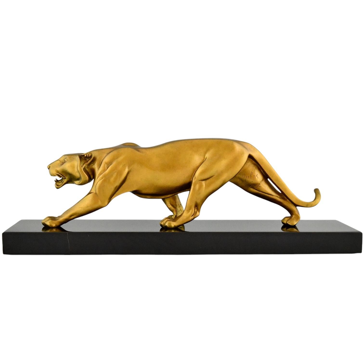 Art Deco bronze sculpture of a panther by Rulas France 1930 (Mitte des 20. Jahrhunderts) im Angebot