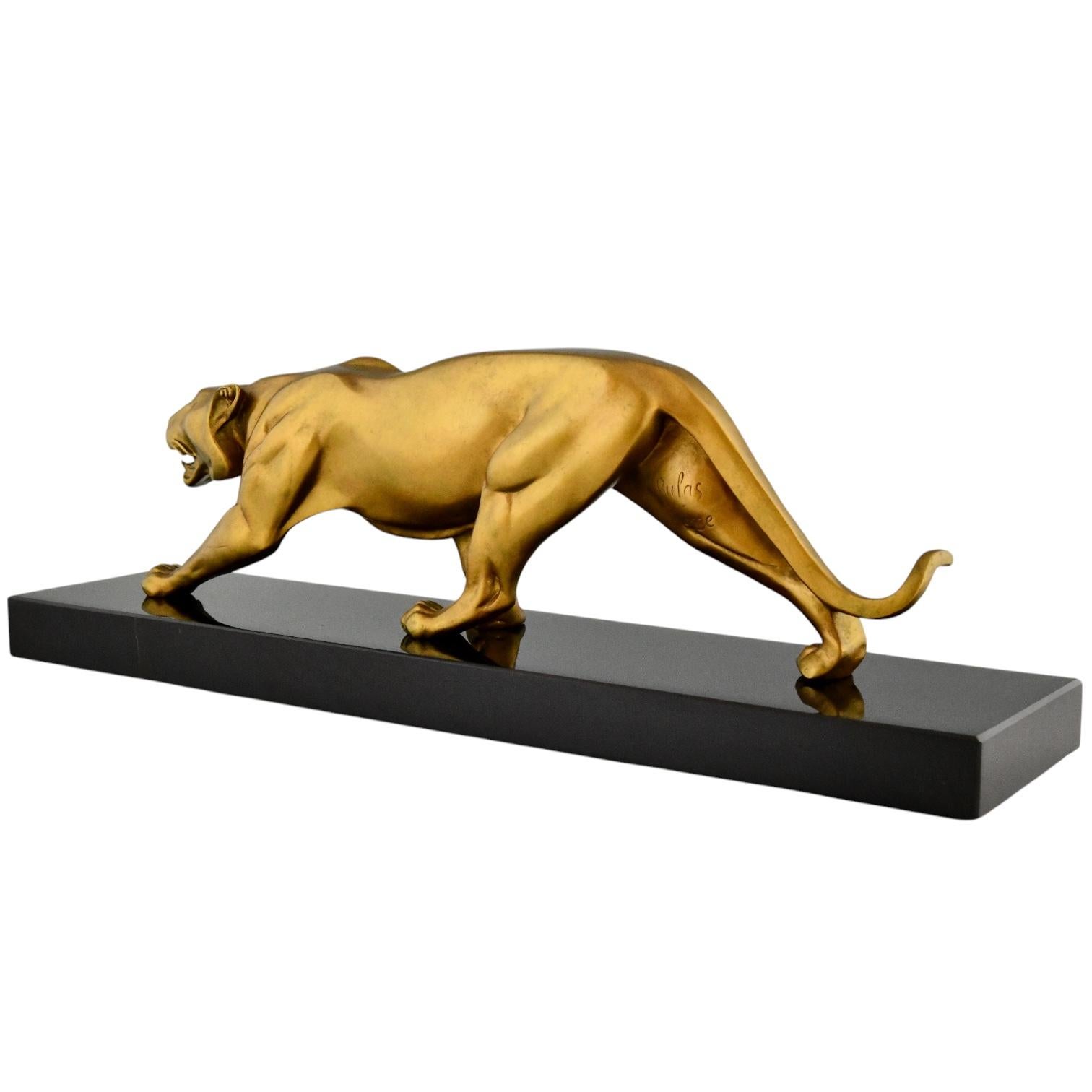 Art Deco bronze sculpture of a panther by Rulas France 1930 (Bronze) im Angebot