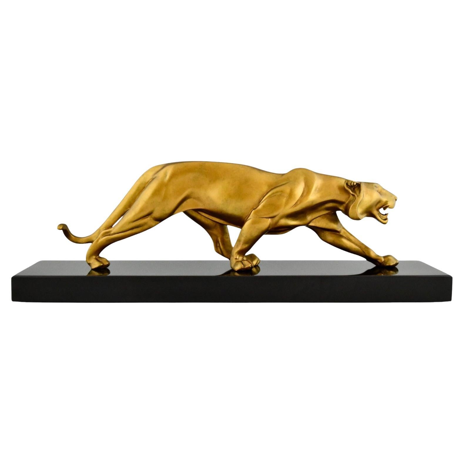 Sculpture de panthère en bronze Art déco de Rulas France 1930