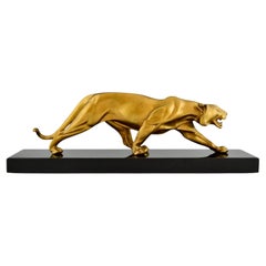 Sculpture de panthère en bronze Art déco de Rulas France 1930