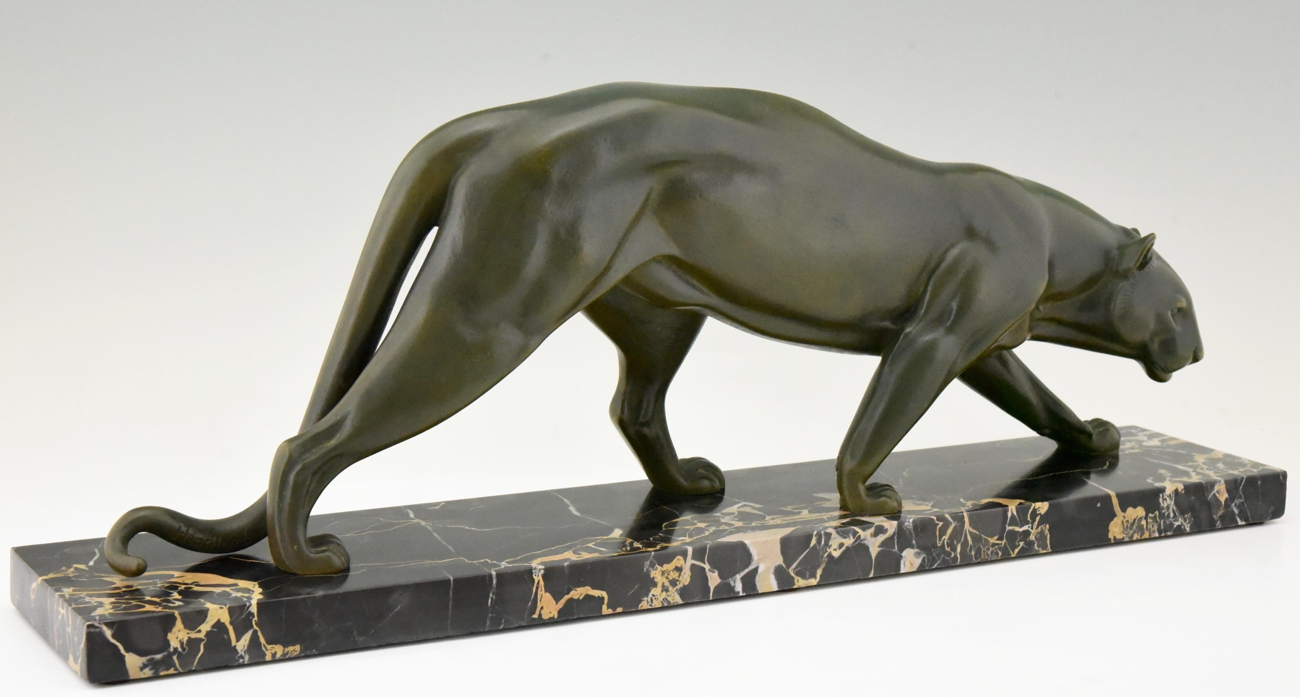 Art Deco Bronze Sculpture of a Panther Irenee Rochard, 1930, France 3