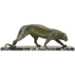 Art-Deco-Bronze-Skulptur eines Panthers Irenee Rochard:: 1930:: Frankreich