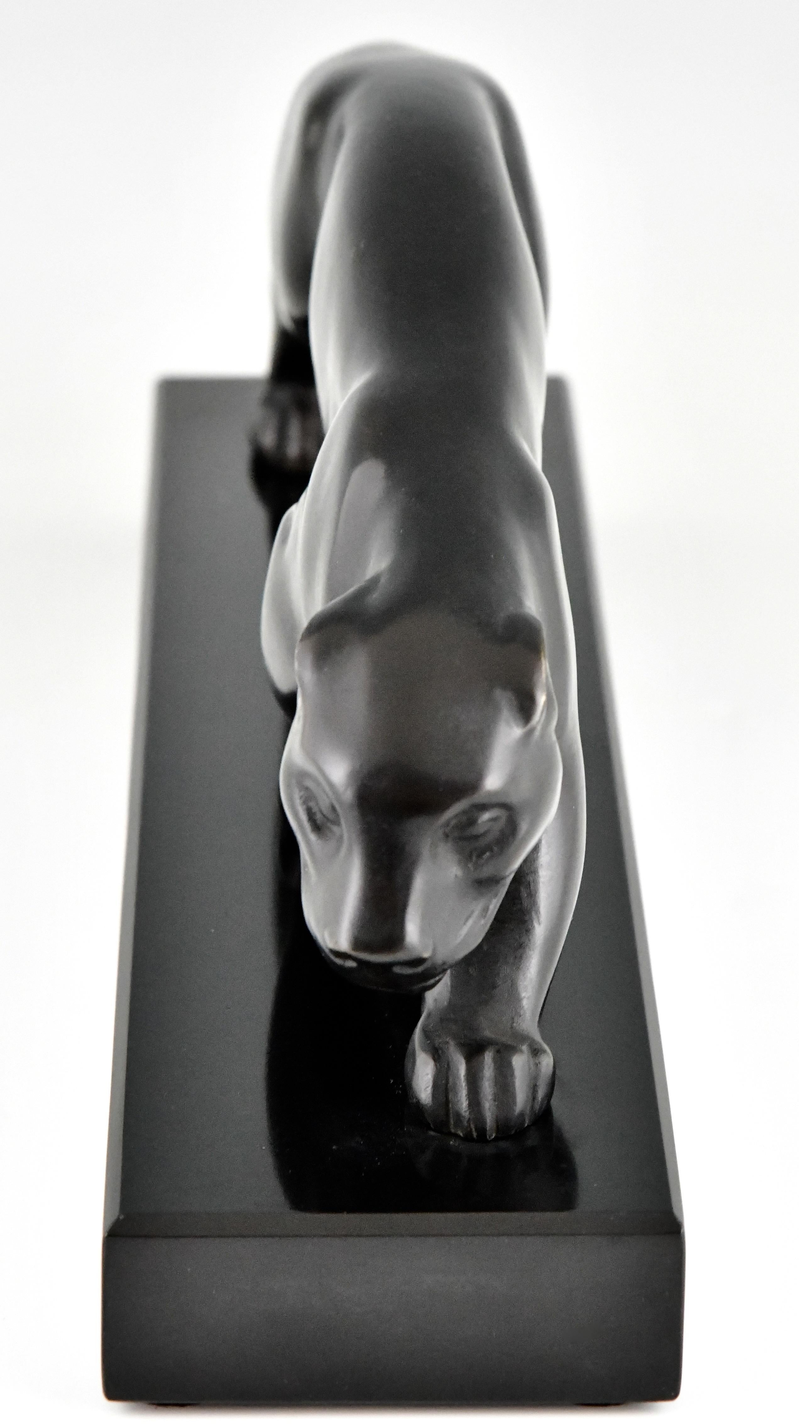 Patinated Art Deco Bronze Sculpture of a Panther Lucien Alliot, France, 1925