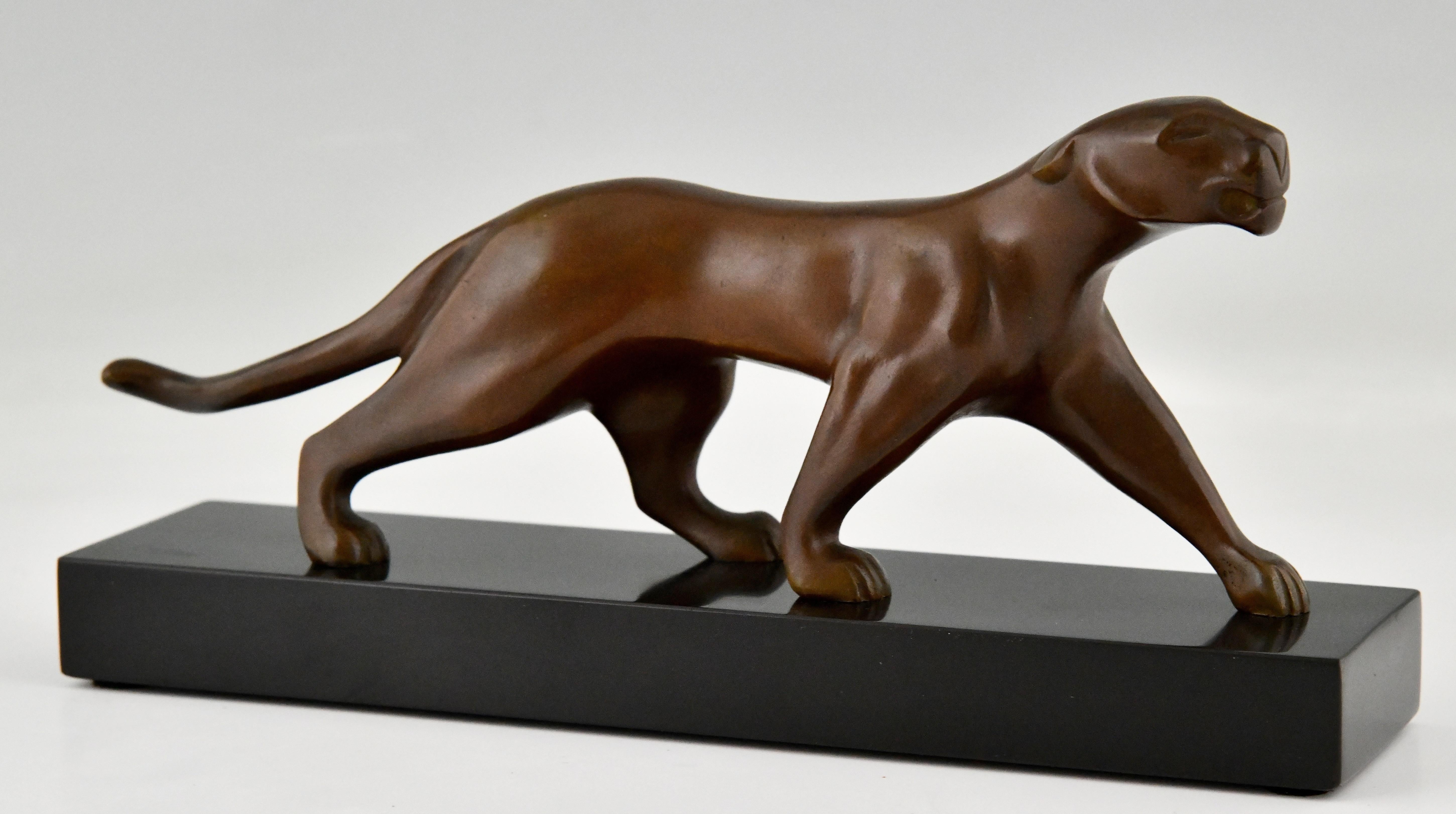 French Art Deco Bronze Sculpture of a Panther Signed by Michel Decoux, 1930