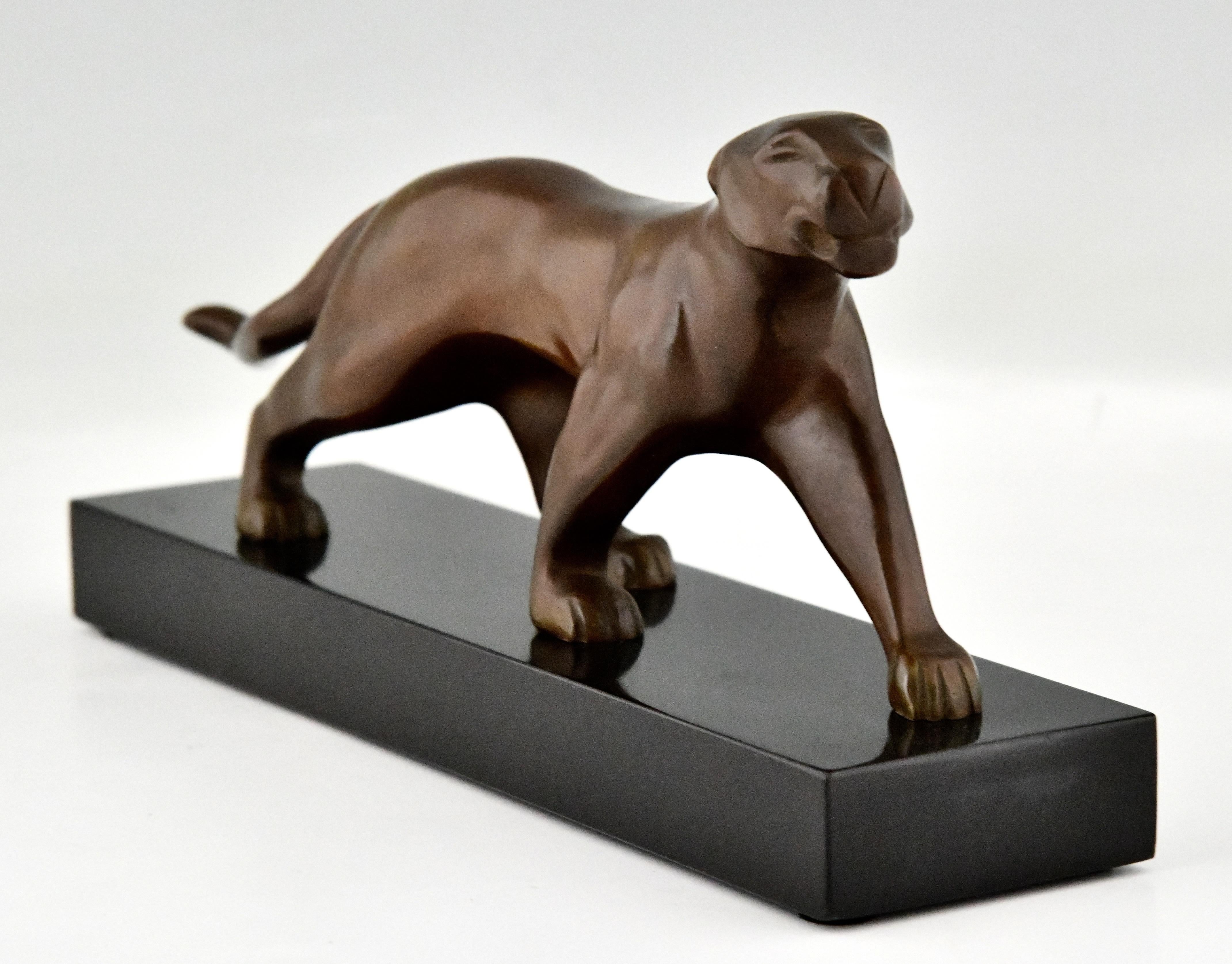 Patinated Art Deco Bronze Sculpture of a Panther Signed by Michel Decoux, 1930