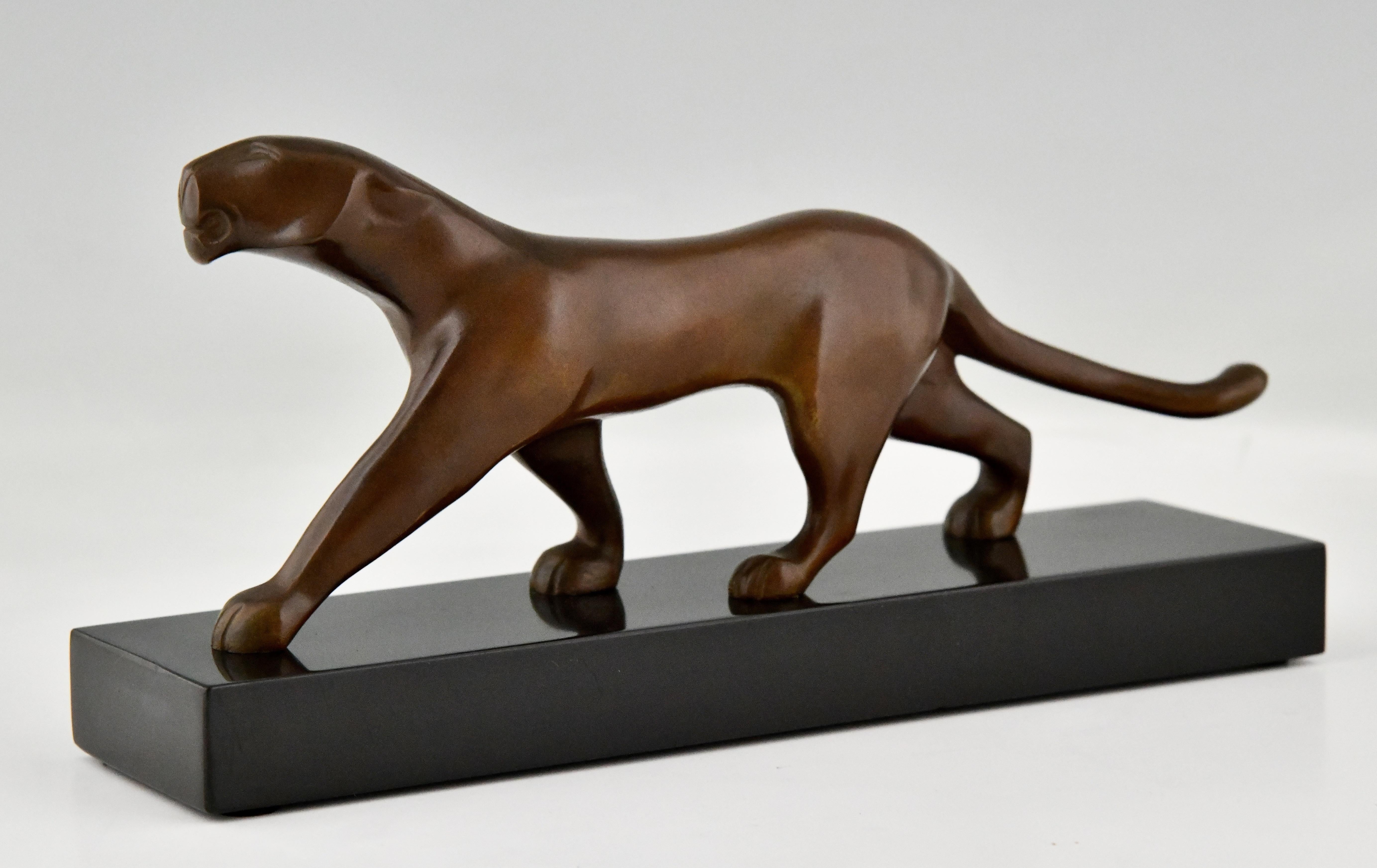 Mid-20th Century Art Deco Bronze Sculpture of a Panther Signed by Michel Decoux, 1930