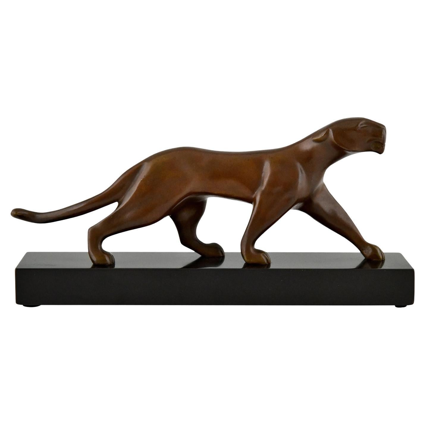 Art Deco Bronze Sculpture of a Panther Signed by Michel Decoux, 1930