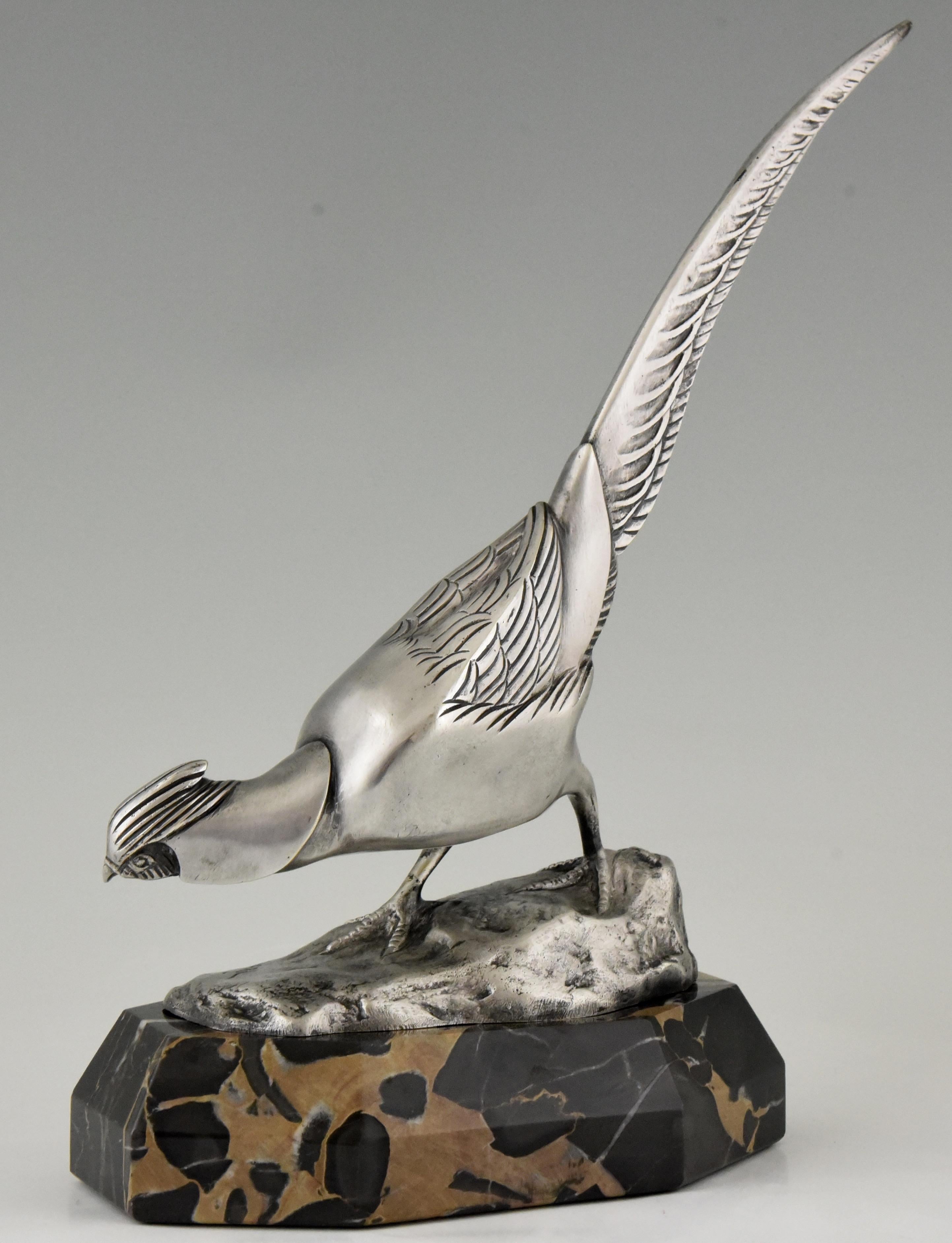 Art Deco Bronze Sculpture of a Pheasant Irenée Rochard 1920 France In Good Condition In Antwerp, BE