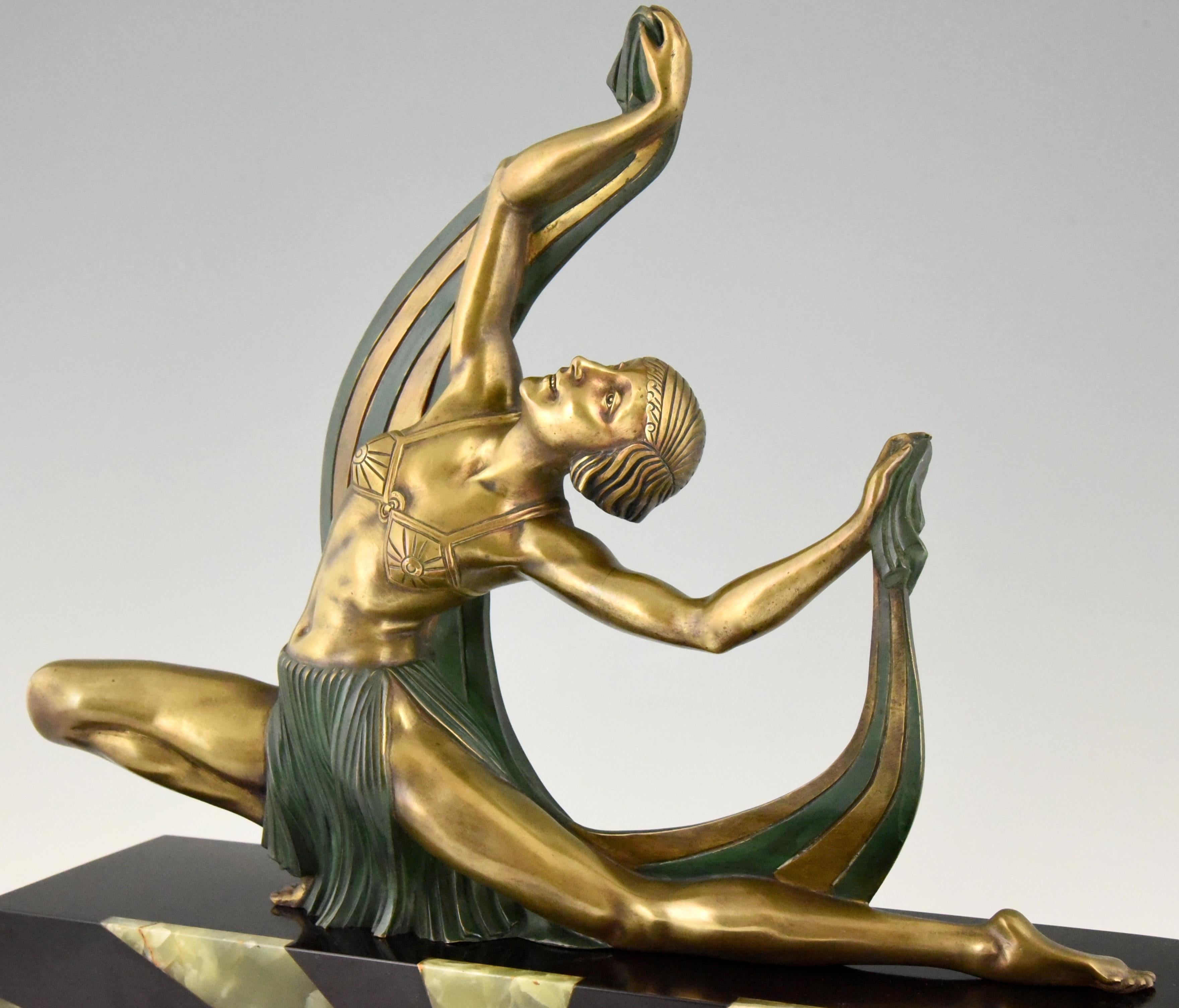 Art Deco Bronze Sculpture of a Scarf Dancer on Sunburst Base Jean Lormier, 1925 2