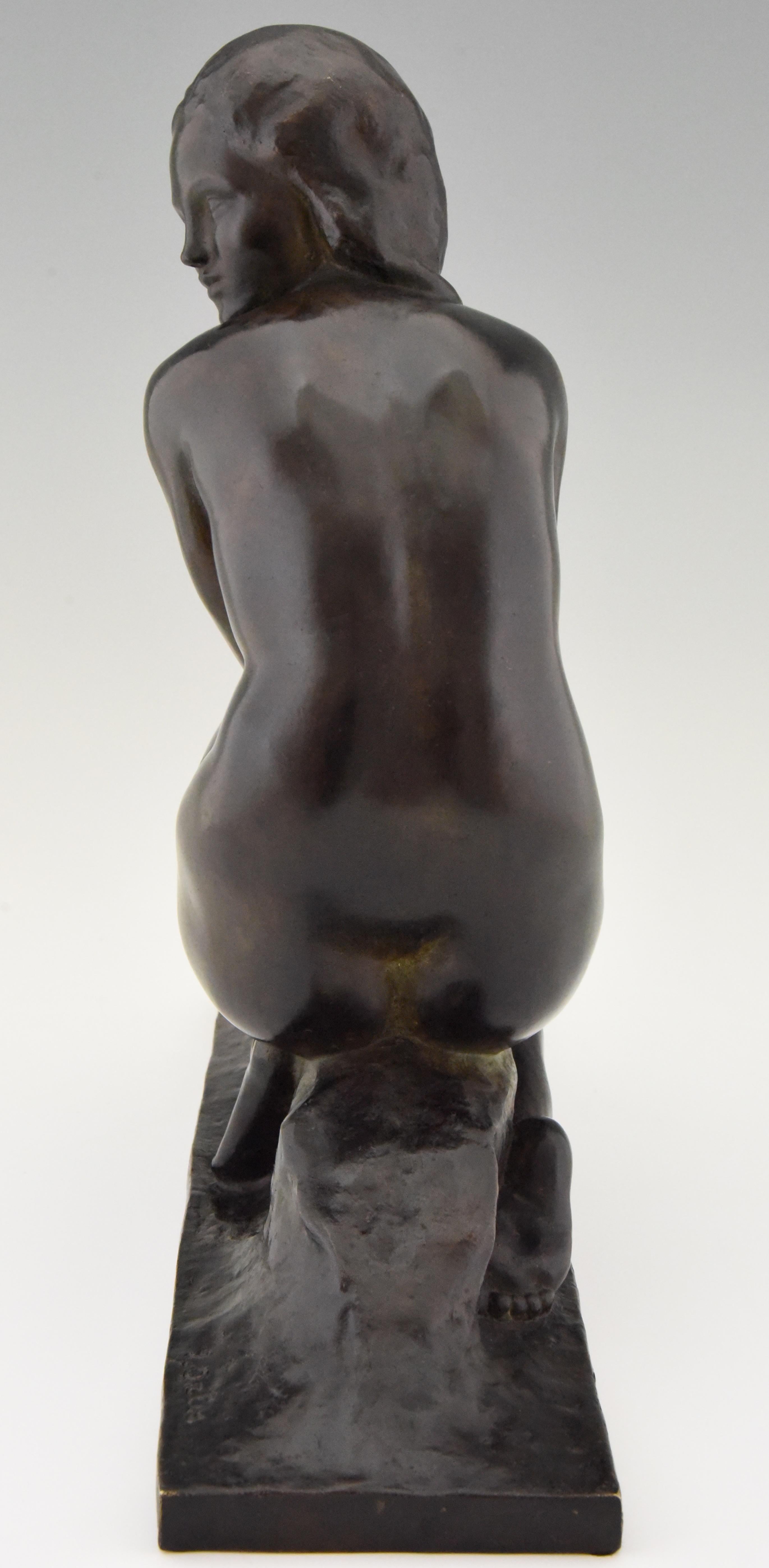 French Art Deco Bronze Sculpture of a Seated Nude Jean Ortis, France, 1930