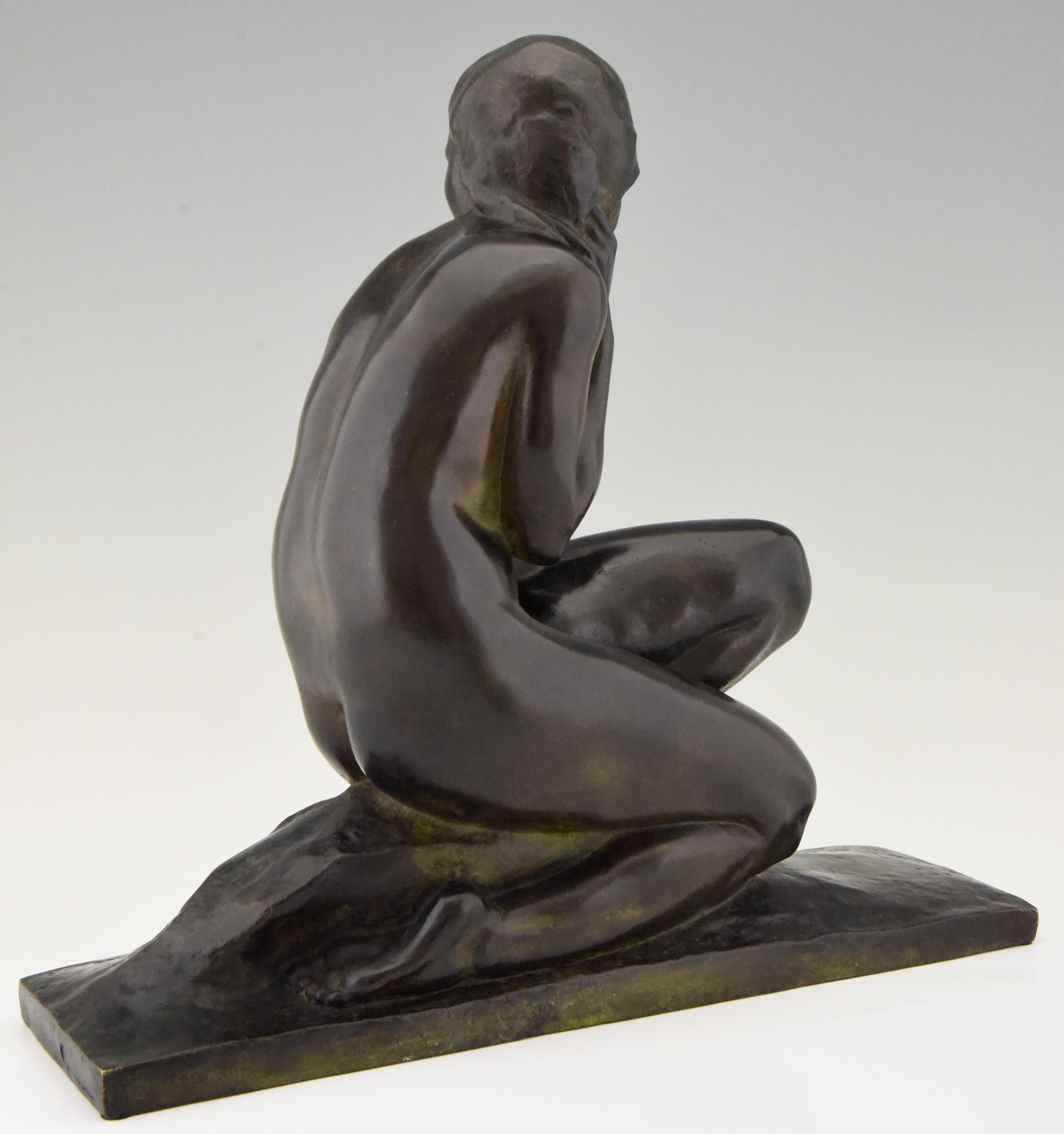 Patinated Art Deco Bronze Sculpture of a Seated Nude Jean Ortis, France, 1930