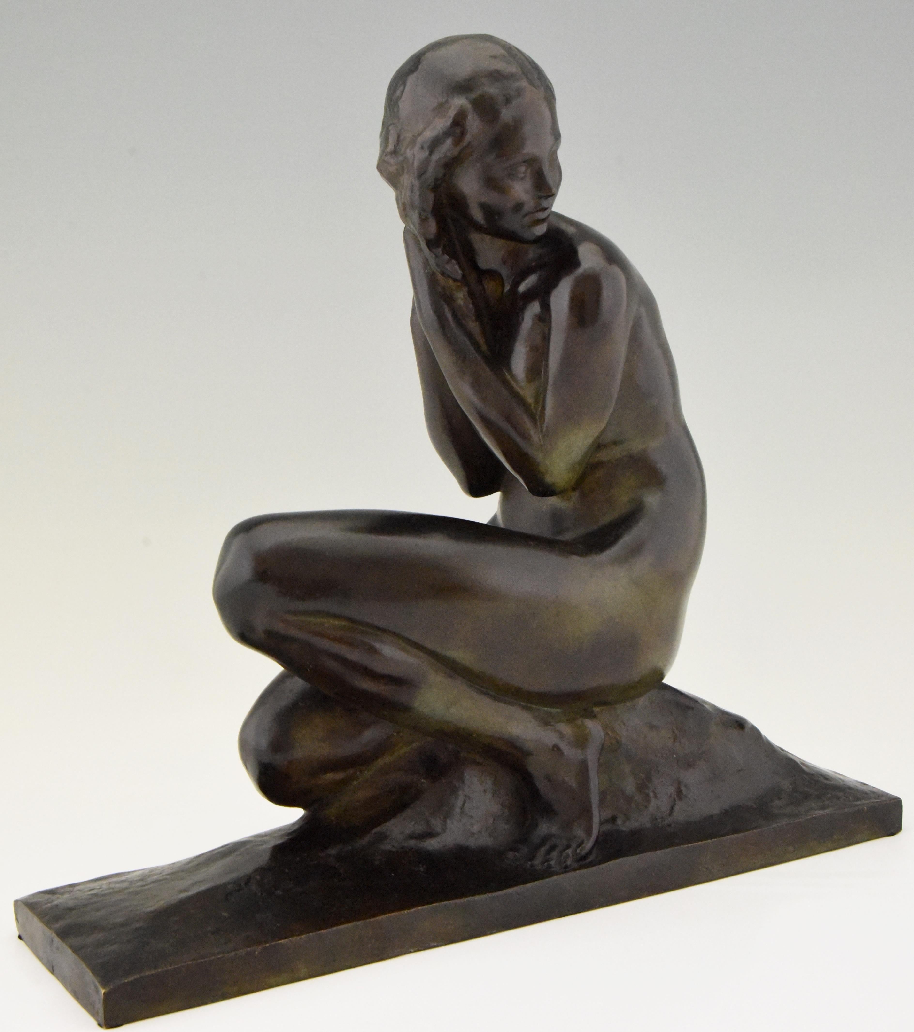 Art Deco Bronze Sculpture of a Seated Nude Jean Ortis, France, 1930 2
