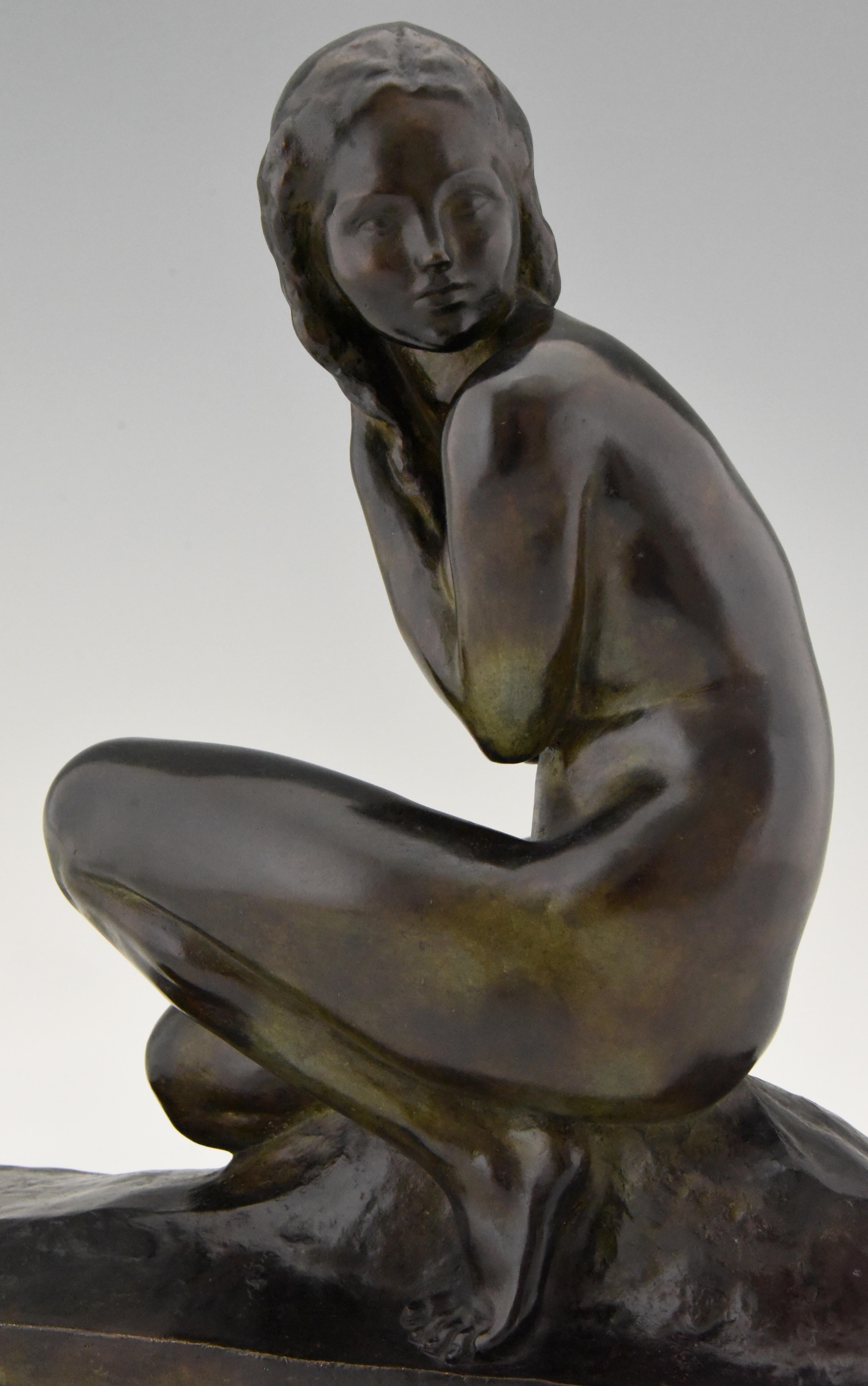 Art Deco Bronze Sculpture of a Seated Nude Jean Ortis, France, 1930 3