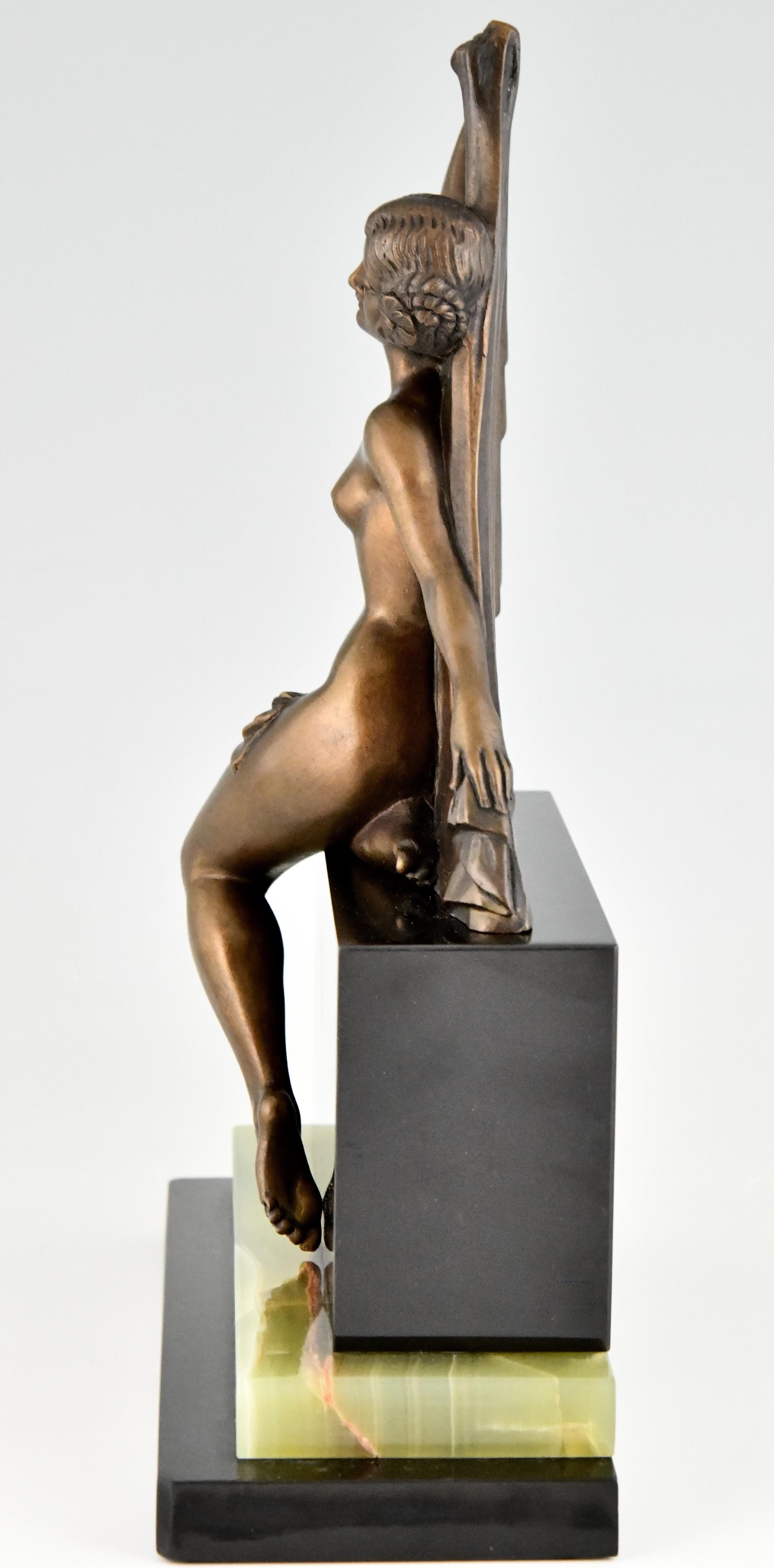Art Deco Bronze Sculpture of a Seated Nude with Drape by H. Molins, France, 1925 4