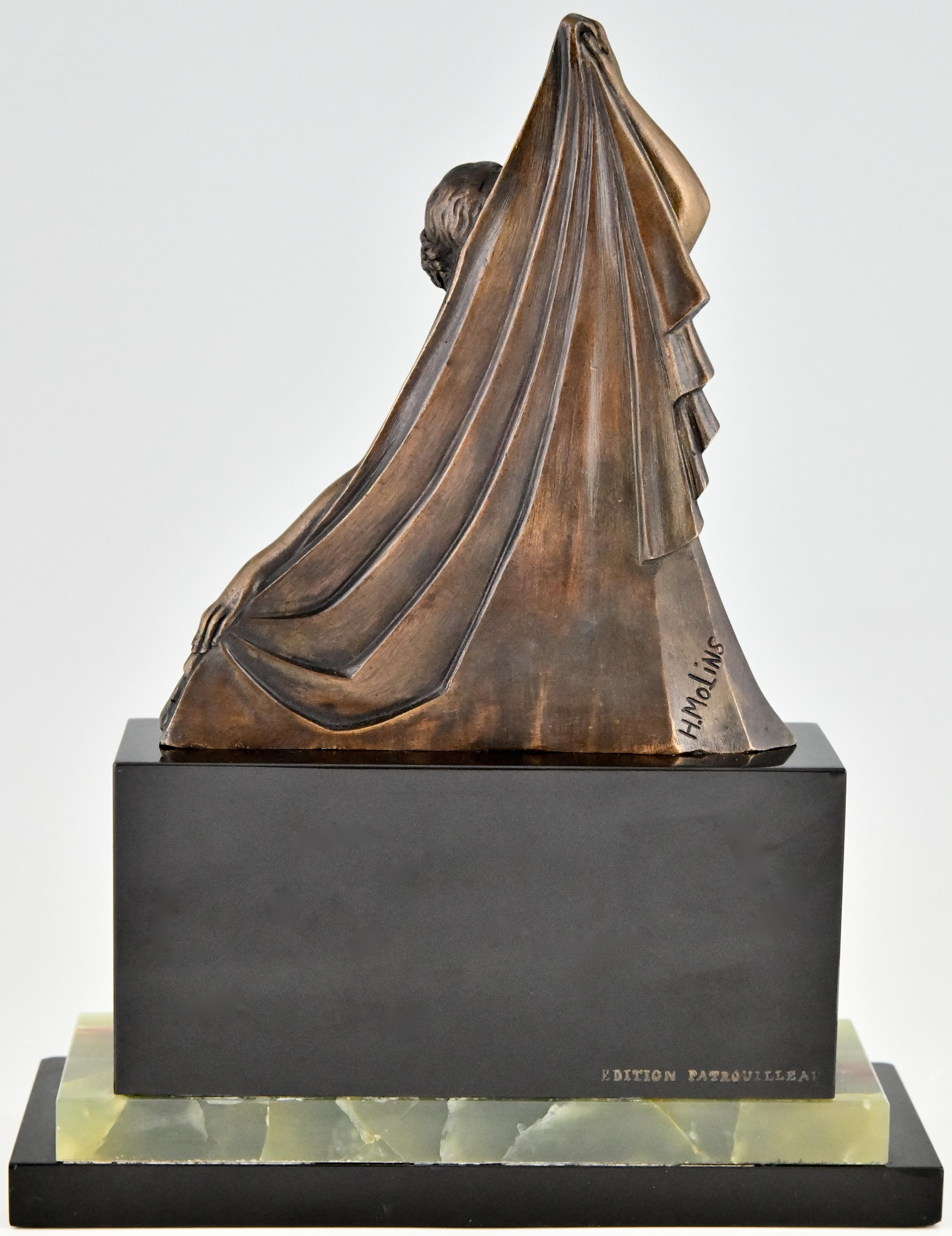 Art Deco Bronze Sculpture of a Seated Nude with Drape by H. Molins, France, 1925 5