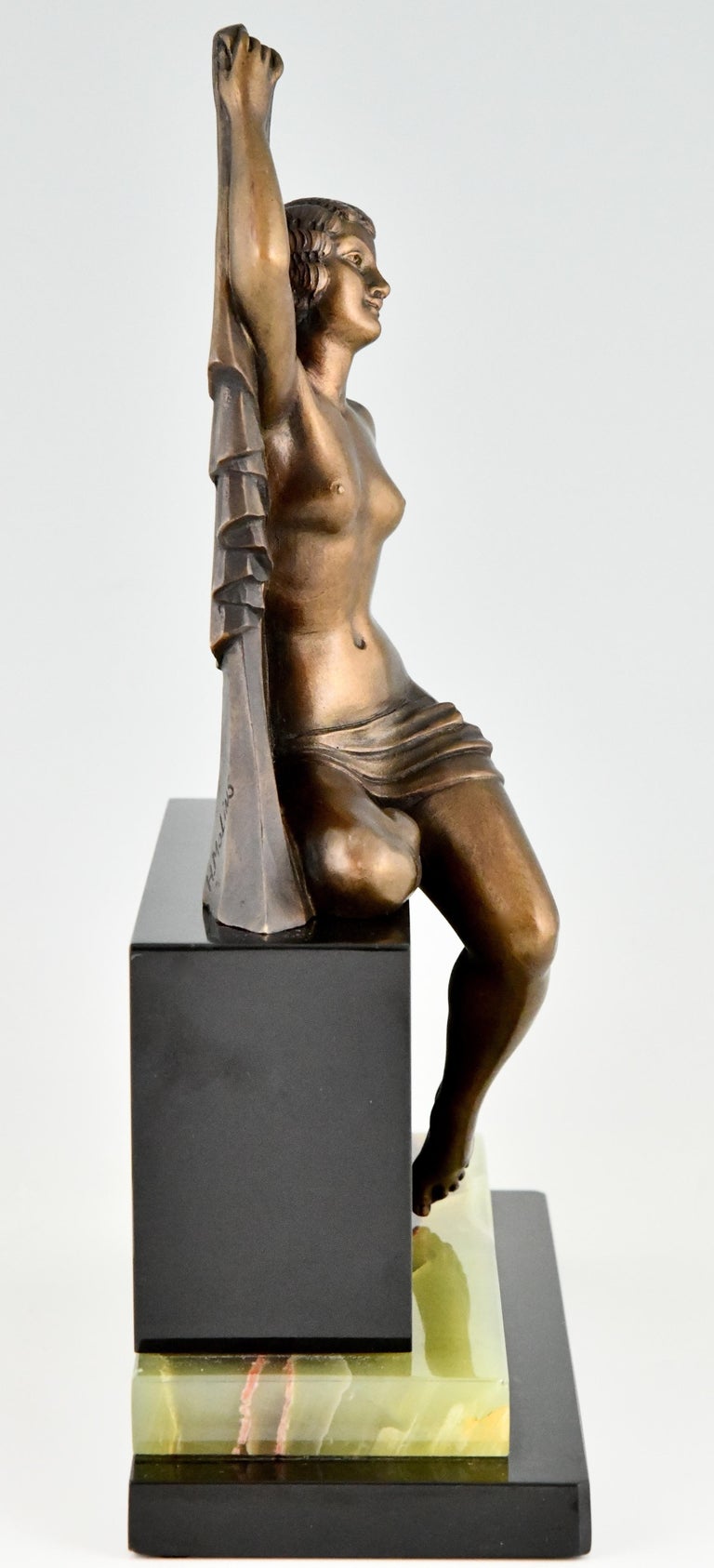 Patinated Art Deco Bronze Sculpture of a Seated Nude with Drape by H. Molins, France, 1925
