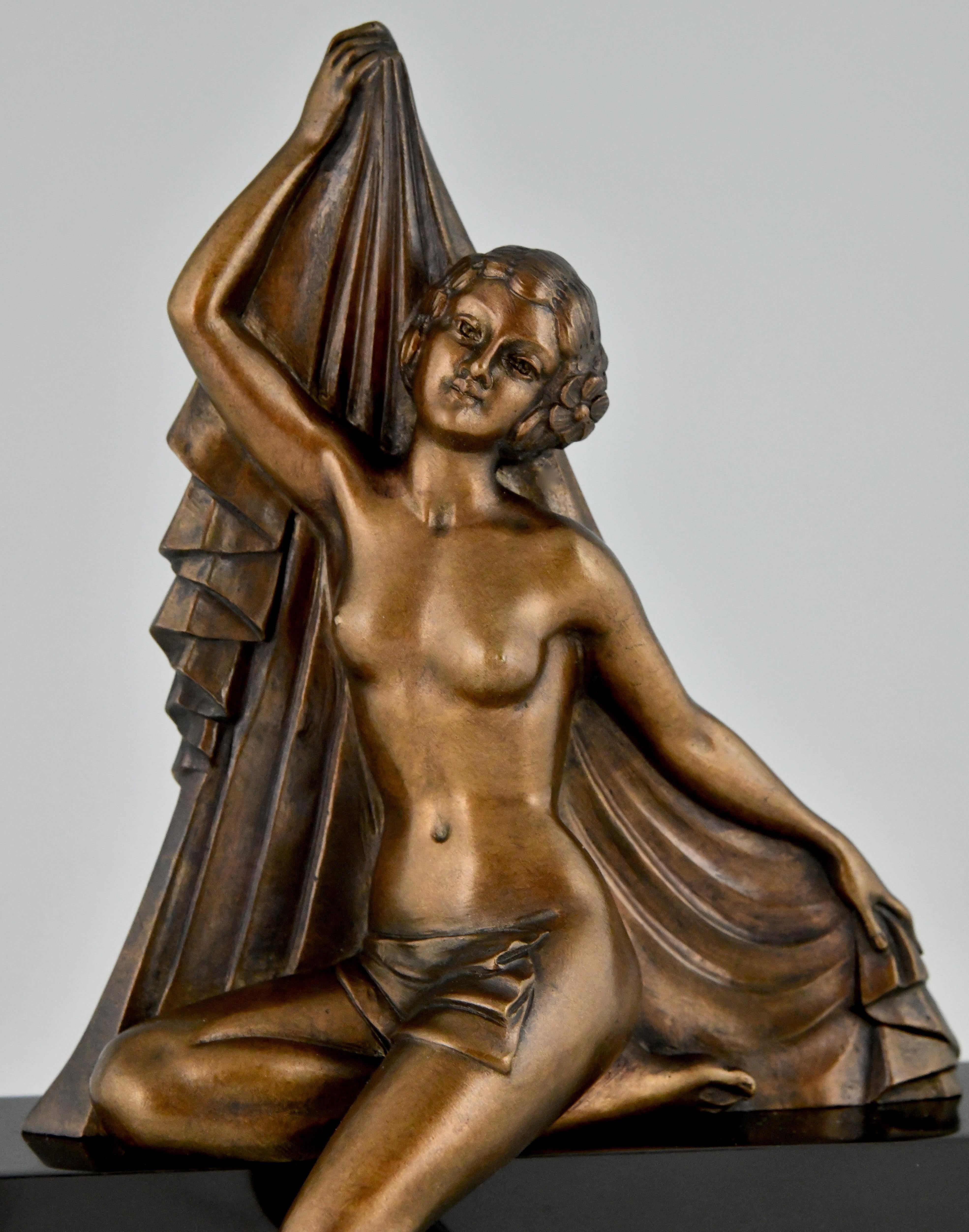 Art Deco Bronze Sculpture of a Seated Nude with Drape by H. Molins, France, 1925 2