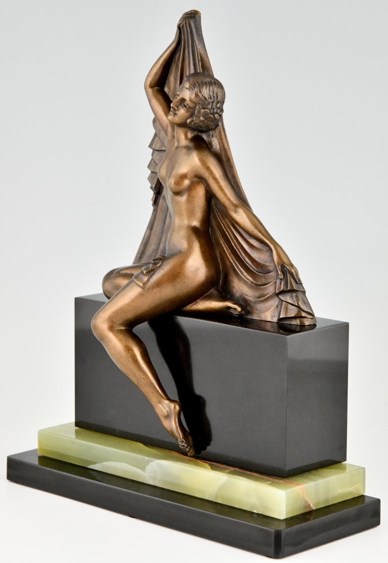 Art Deco Bronze Sculpture of a Seated Nude with Drape by H. Molins, France, 1925 3