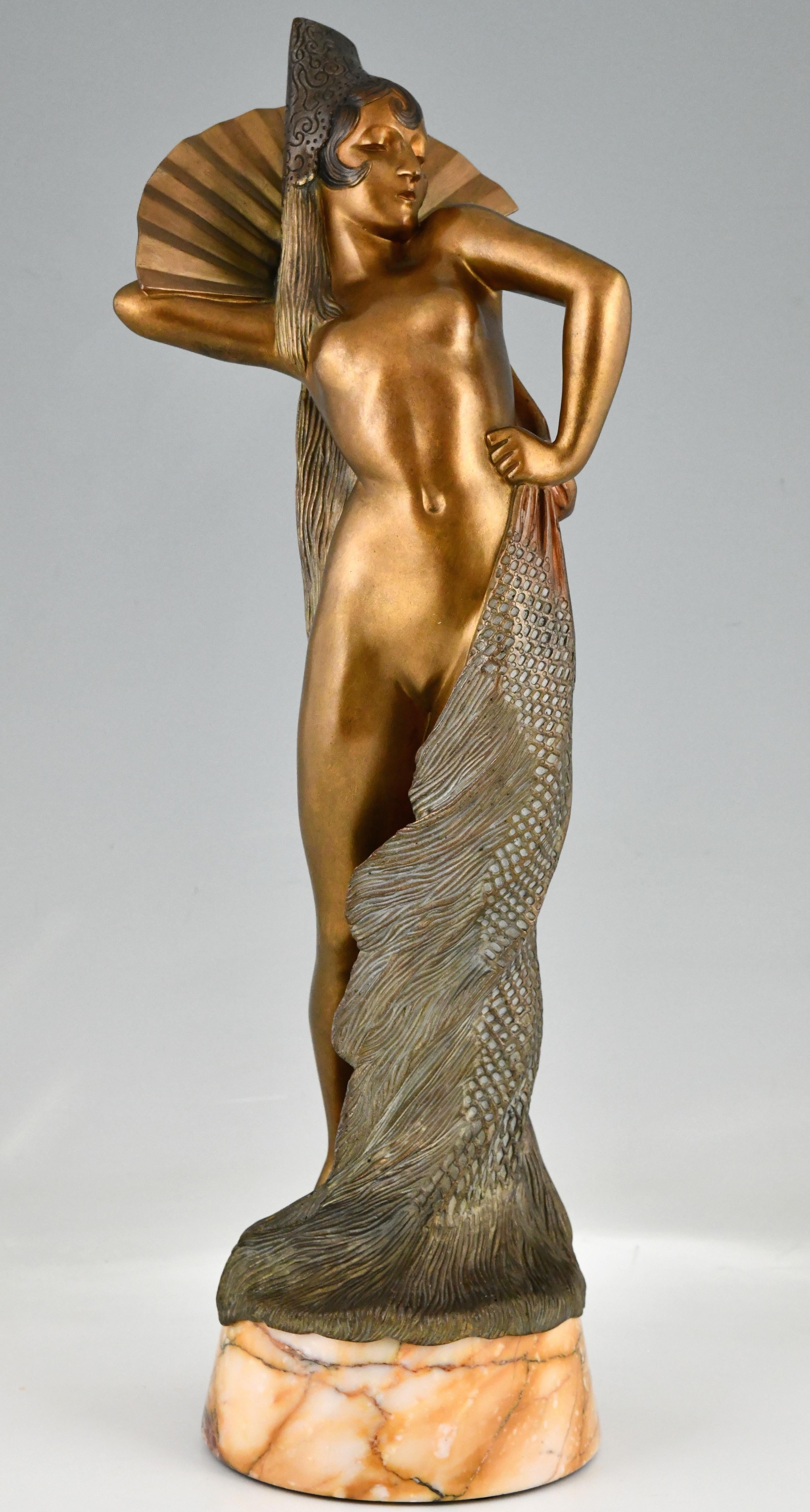 Sculpture en bronze Art déco d'une danseuse espagnole par Maurice Guiraud Rivière 1925 en vente 5