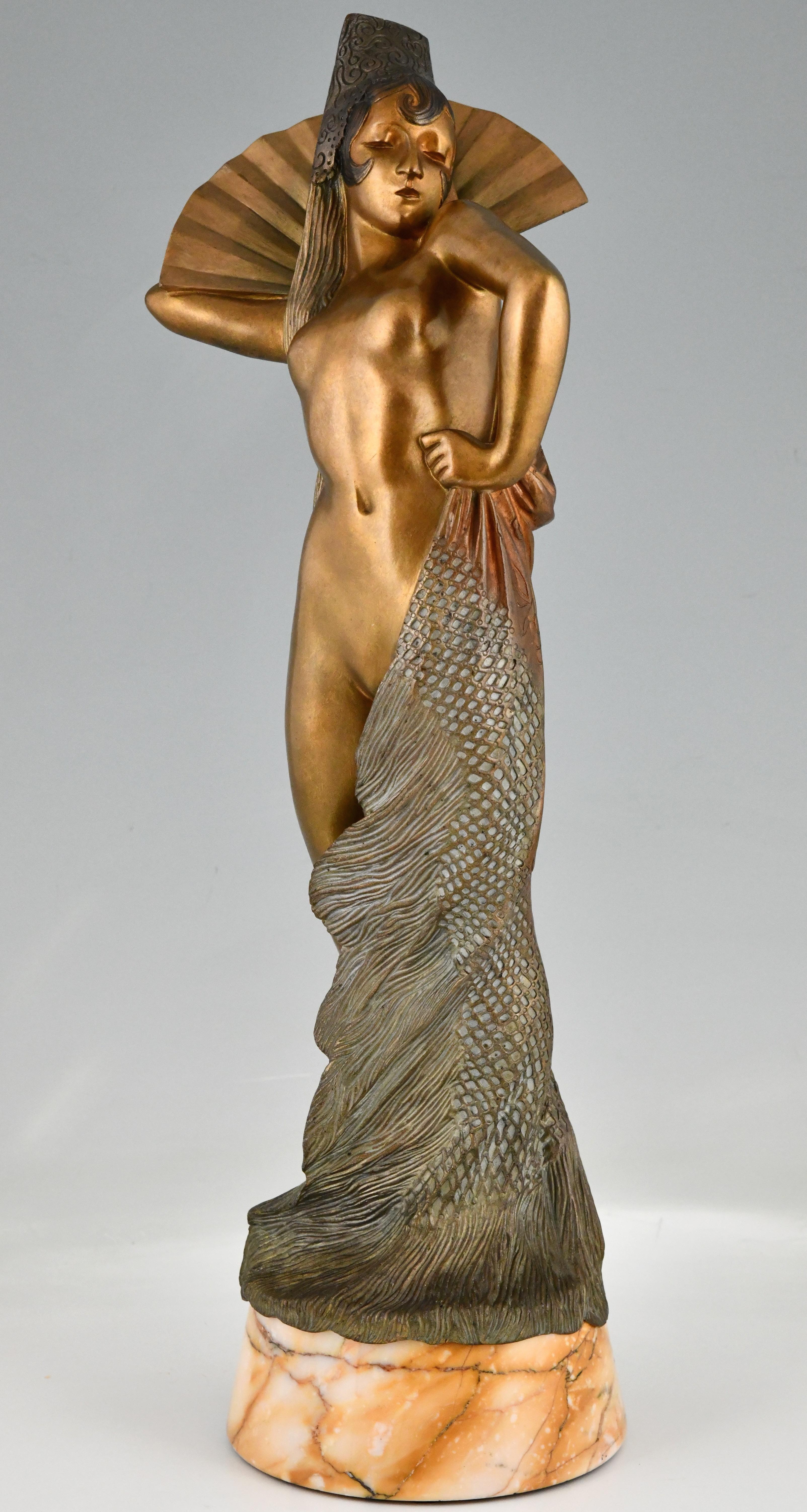 Art-Déco-Bronzeskulptur einer spanischen Tänzerin von Maurice Guiraud Rivière 1925 (Art déco) im Angebot