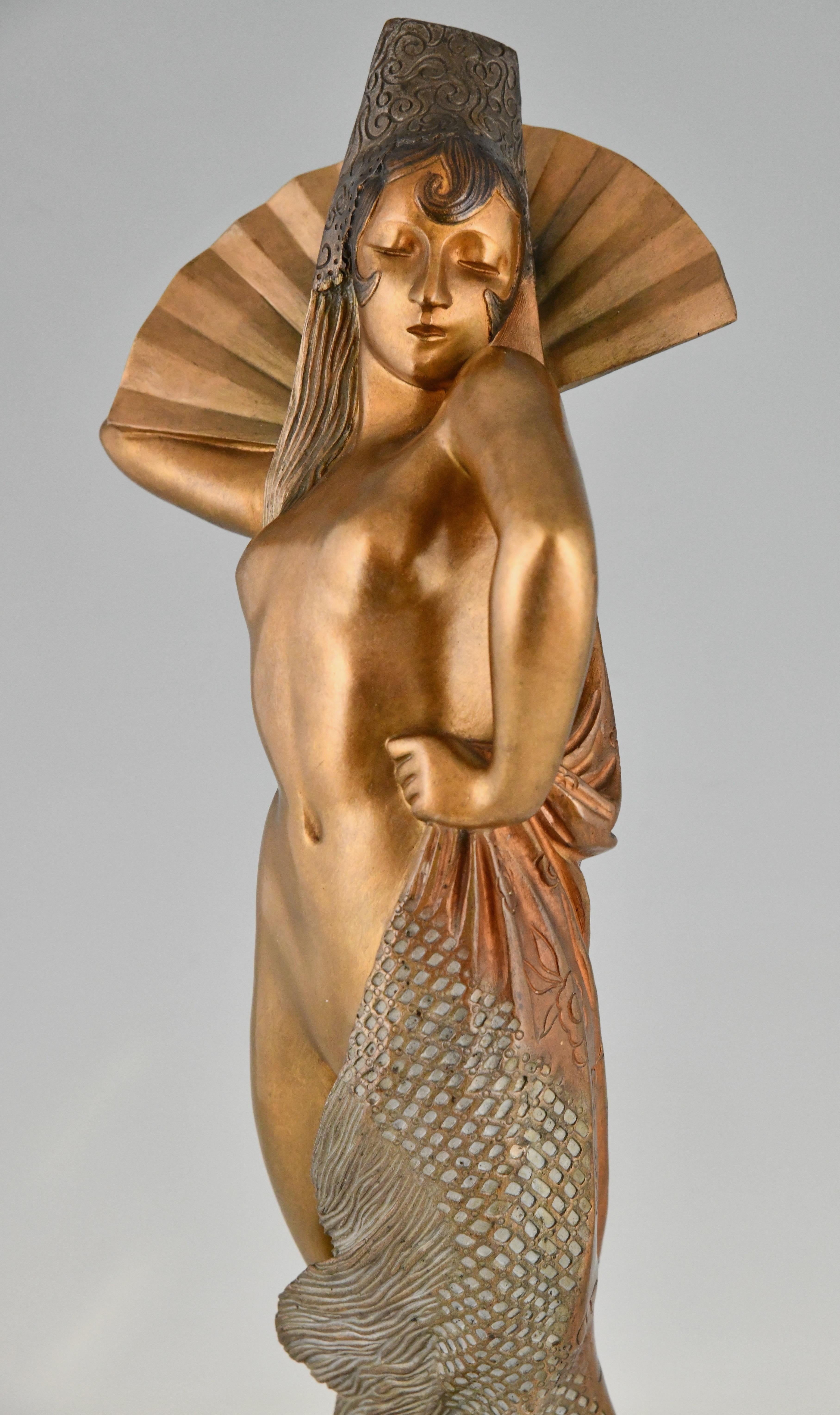Art-Déco-Bronzeskulptur einer spanischen Tänzerin von Maurice Guiraud Rivière 1925 im Angebot 2