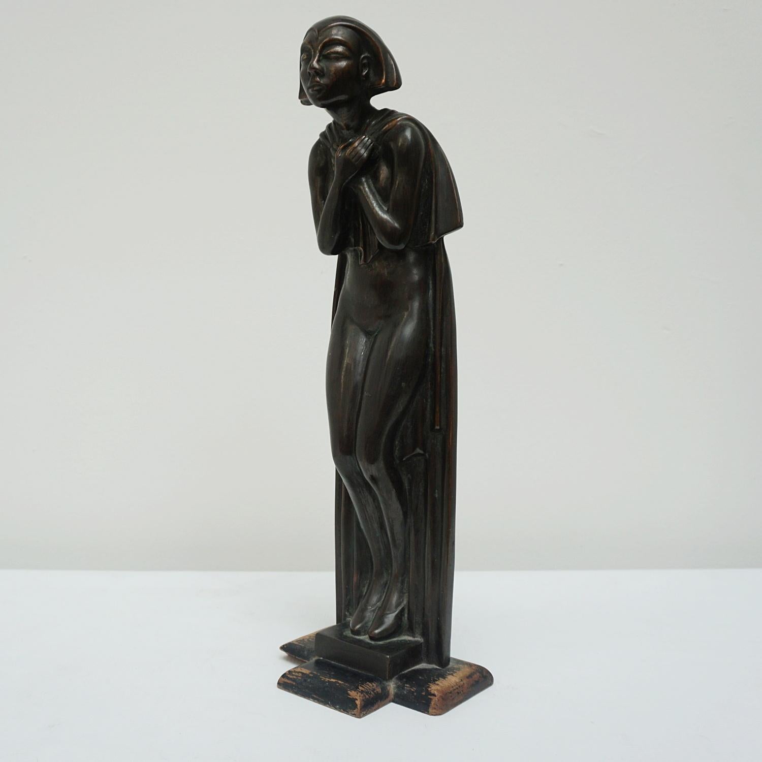 Art Deco Bronze Sculpture of a Standing Cloaked Woman 5
