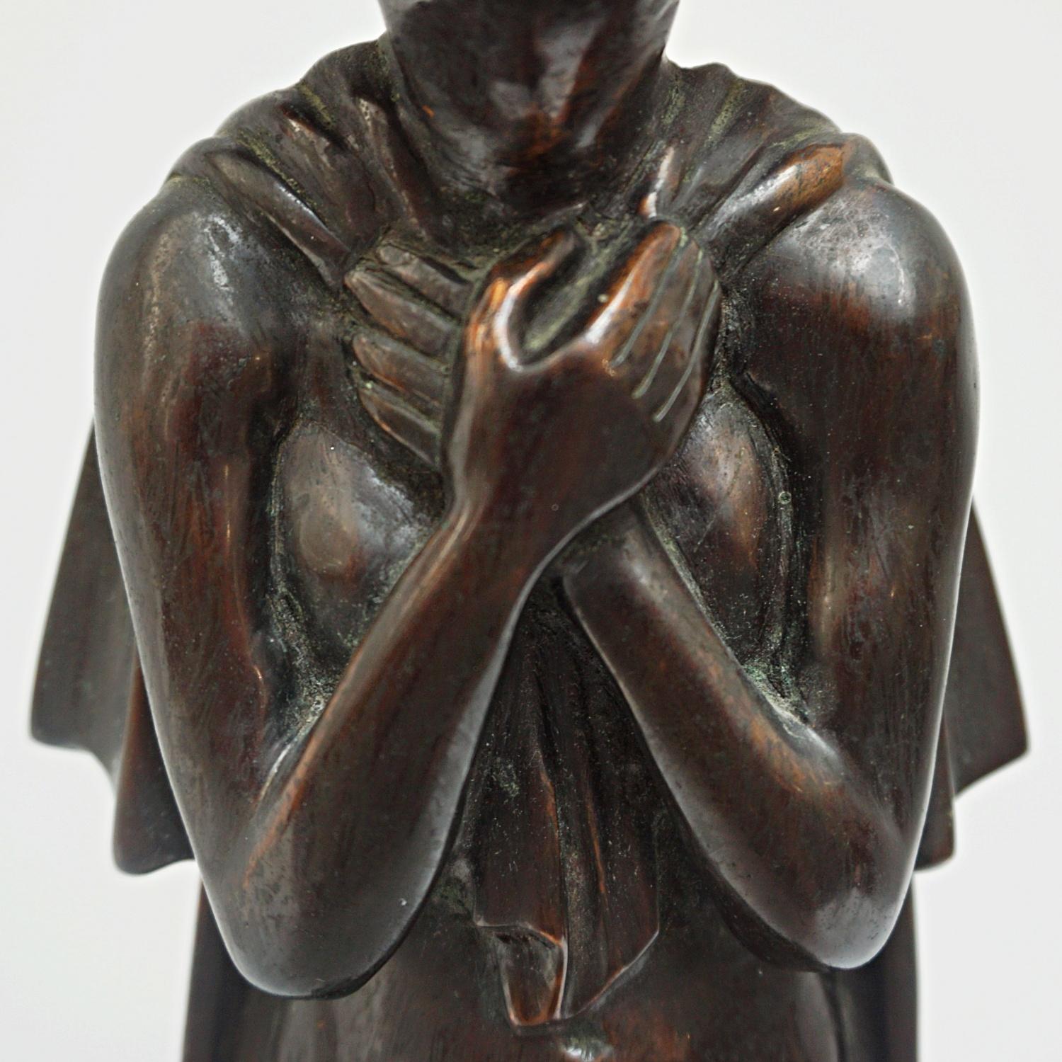Art Deco Bronze Sculpture of a Standing Cloaked Woman 6