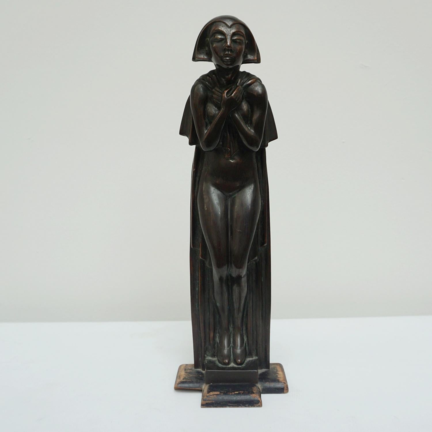 Art Deco Bronze Sculpture of a Standing Cloaked Woman 9