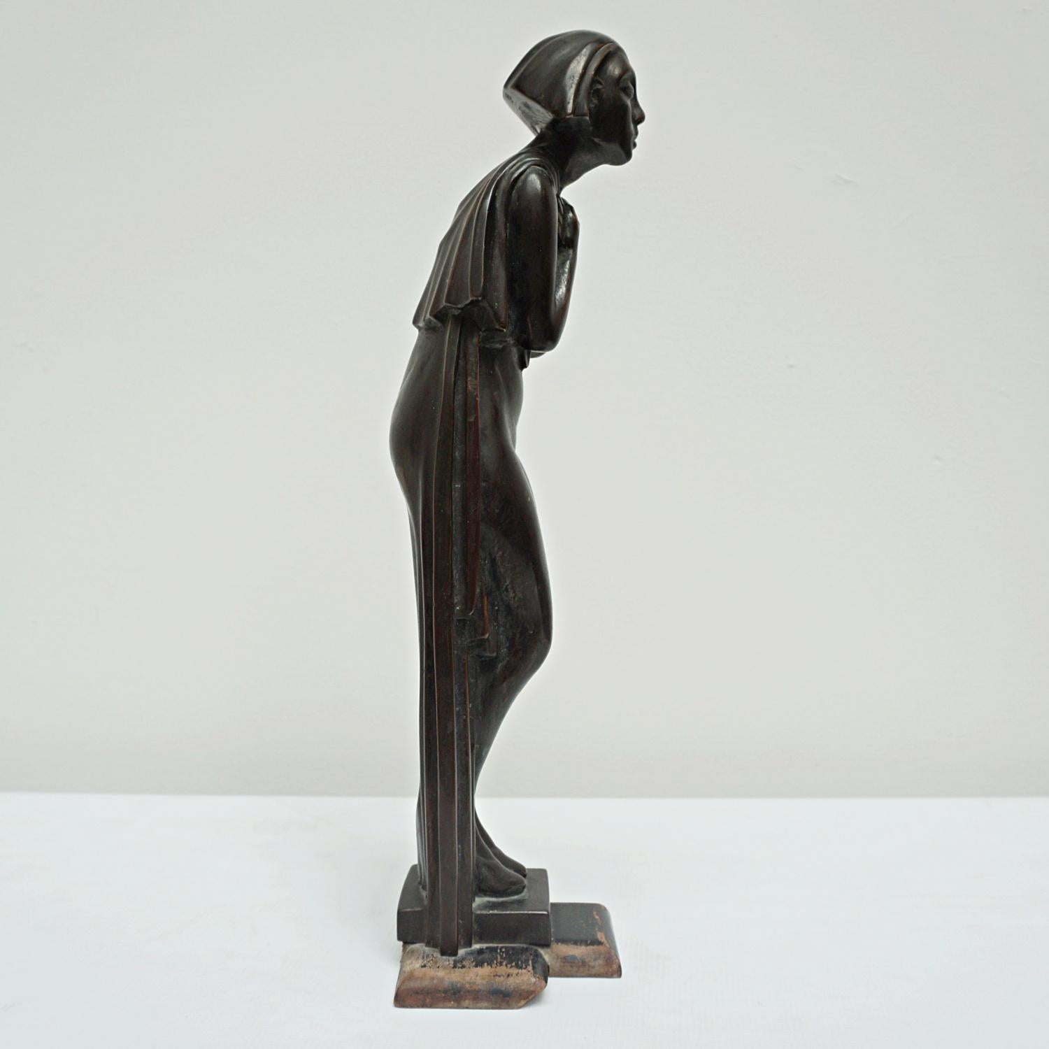 English Art Deco Bronze Sculpture of a Standing Cloaked Woman