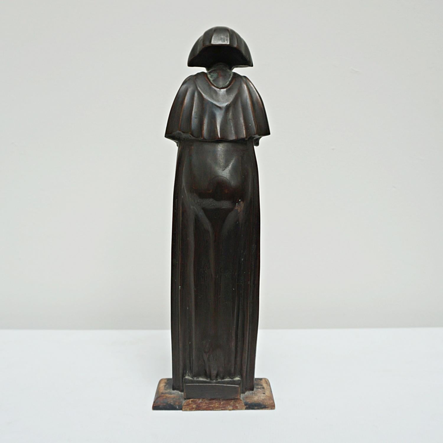 20th Century Art Deco Bronze Sculpture of a Standing Cloaked Woman