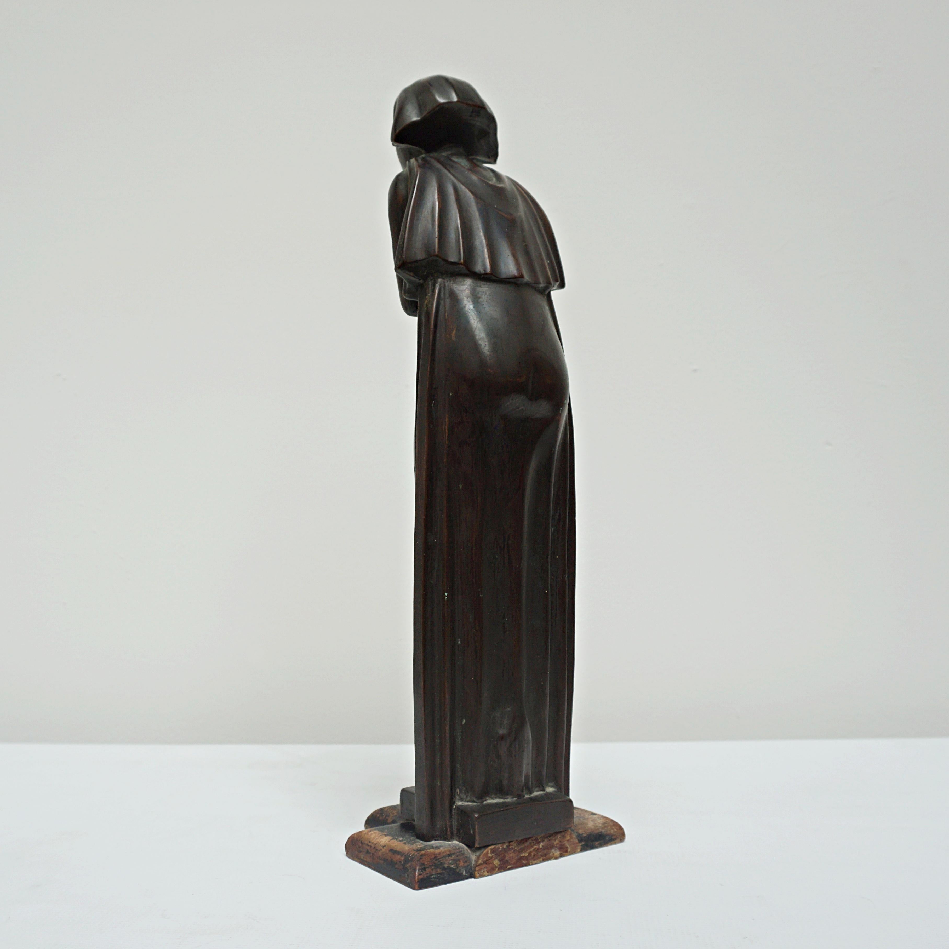 Art Deco Bronze Sculpture of a Standing Cloaked Woman 2