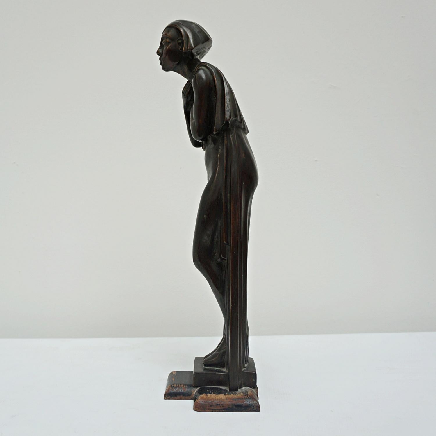 Art Deco Bronze Sculpture of a Standing Cloaked Woman 3