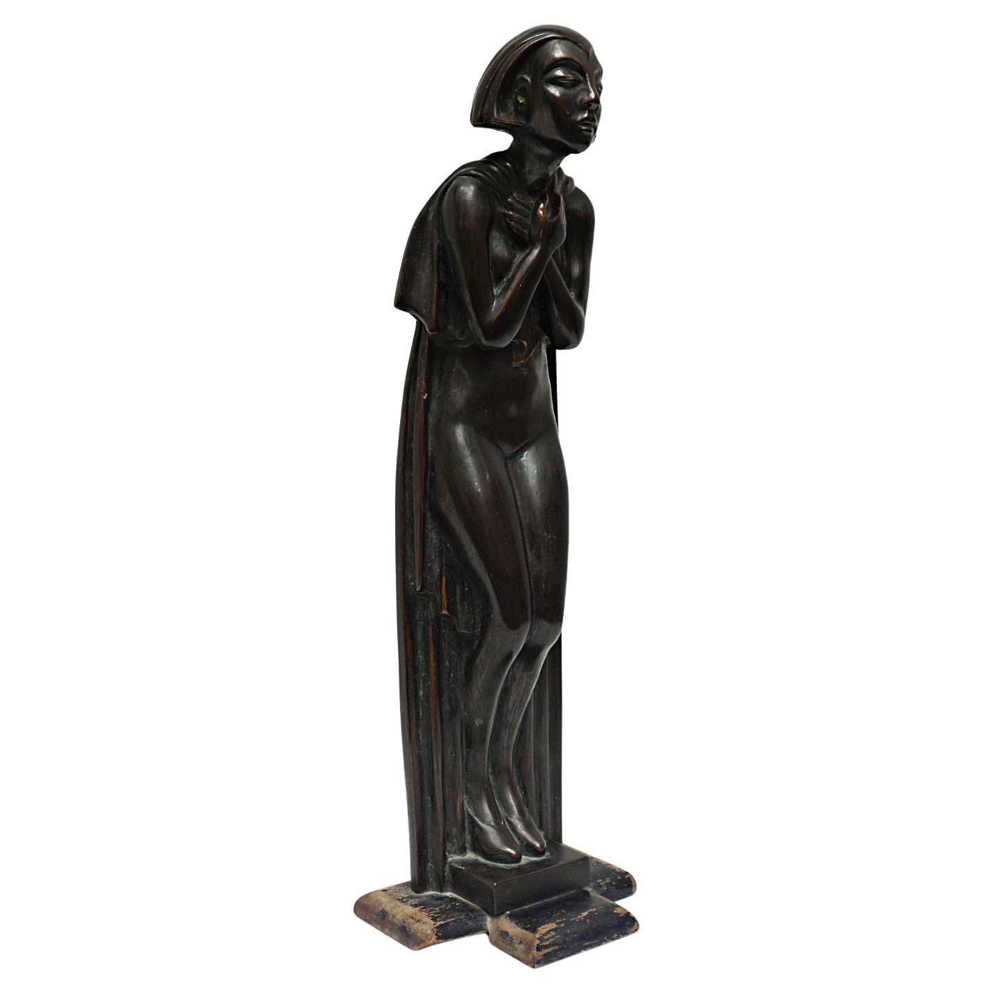 Art Deco Bronze Sculpture of a Standing Cloaked Woman