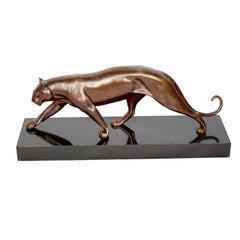 Art Deco Bronze Sculpture of a Striding Panther by Irenée Rochard, French, 1930s
