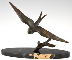 Art Deco Bronze Sculpture of a Swallow Bird by Ruchot, France, 1930