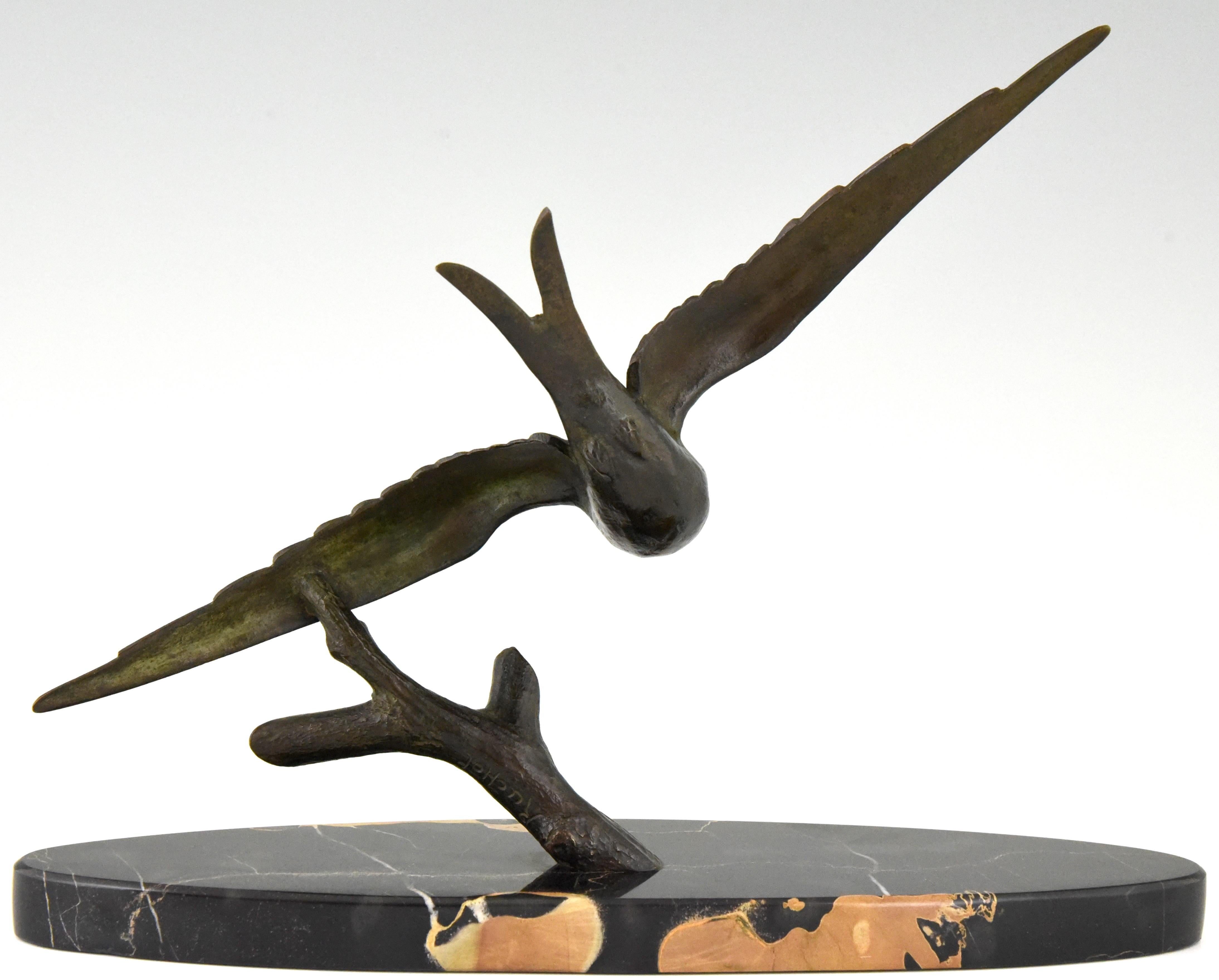 French Art Deco Bronze Sculpture of a Swallow Bird by Ruchot, France, 1930