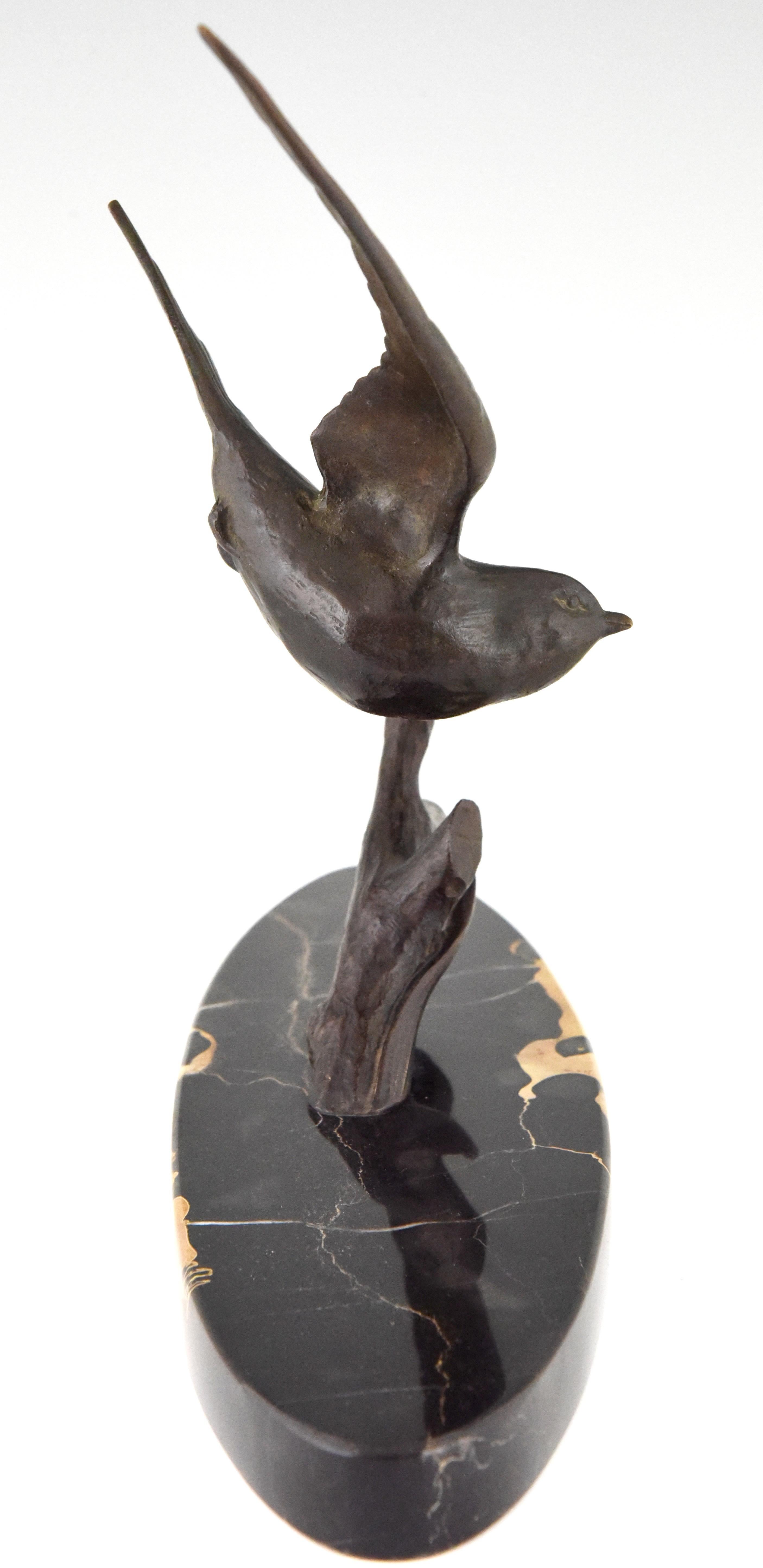 Patinated Art Deco Bronze Sculpture of a Swallow Bird by Ruchot, France, 1930