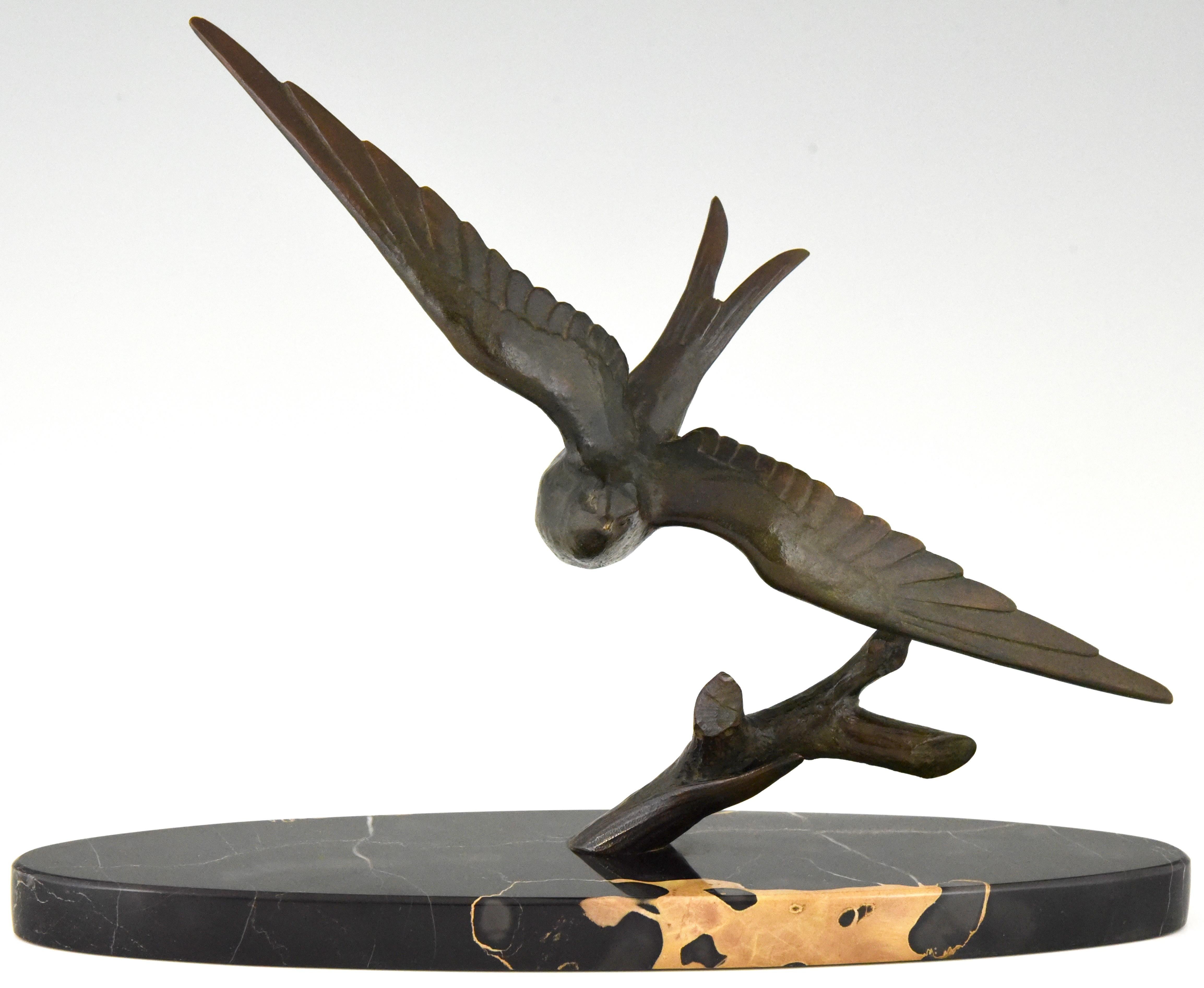 20th Century Art Deco Bronze Sculpture of a Swallow Bird by Ruchot, France, 1930