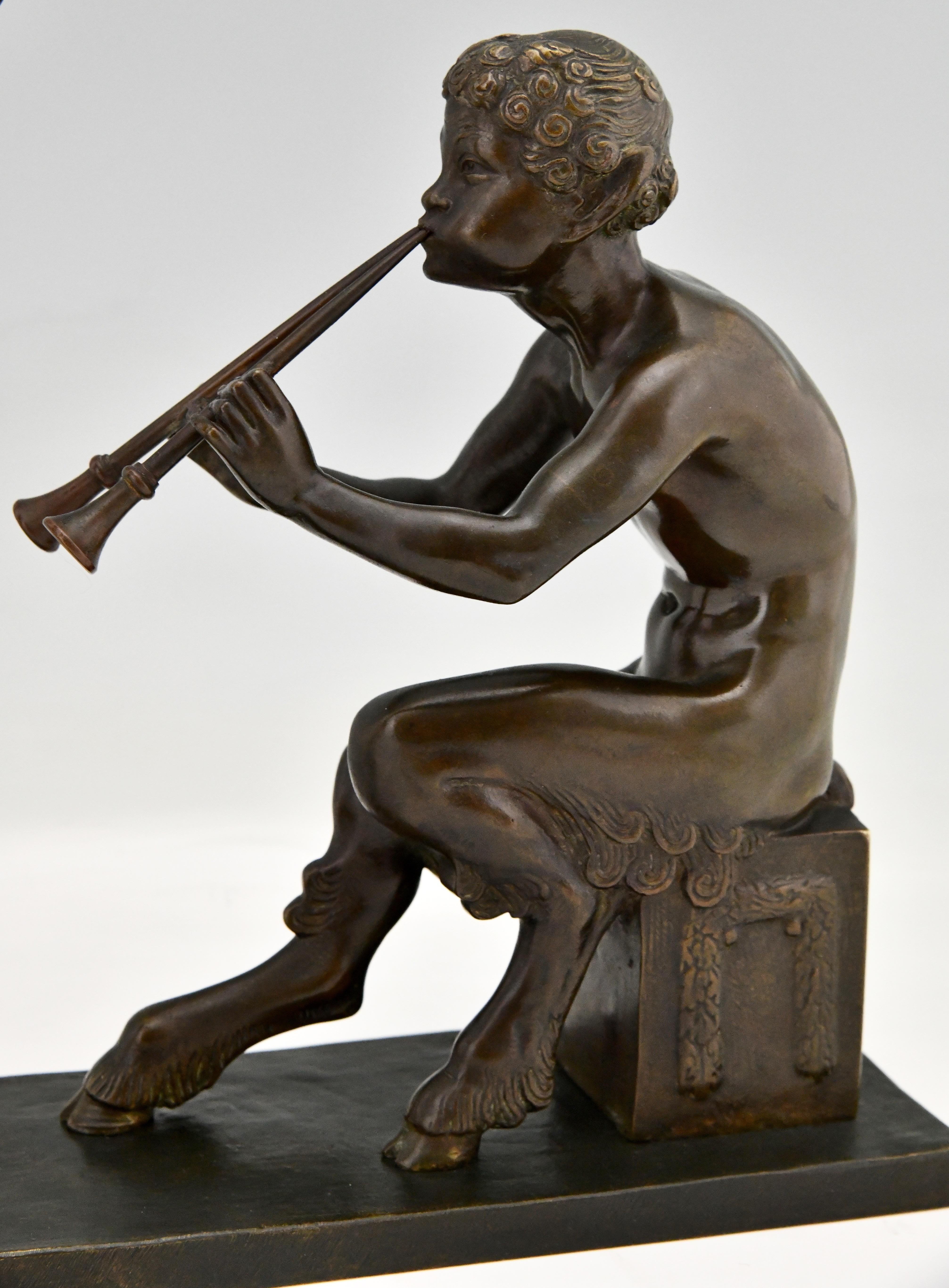 Art Deco Bronze Sculpture of a Thyrse Dancer with Faun Guirande Joe Descomps 6
