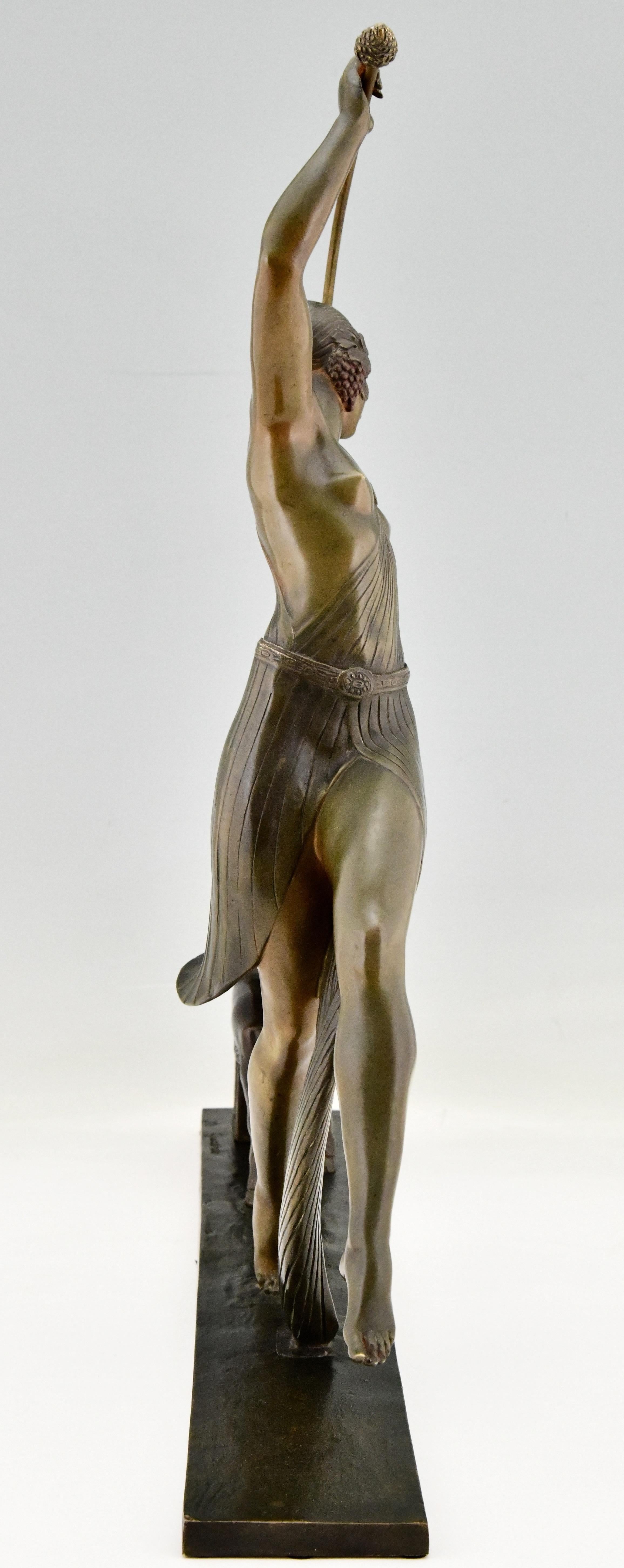 Art Deco Bronze Sculpture of a Thyrse Dancer with Faun Guirande Joe Descomps 3