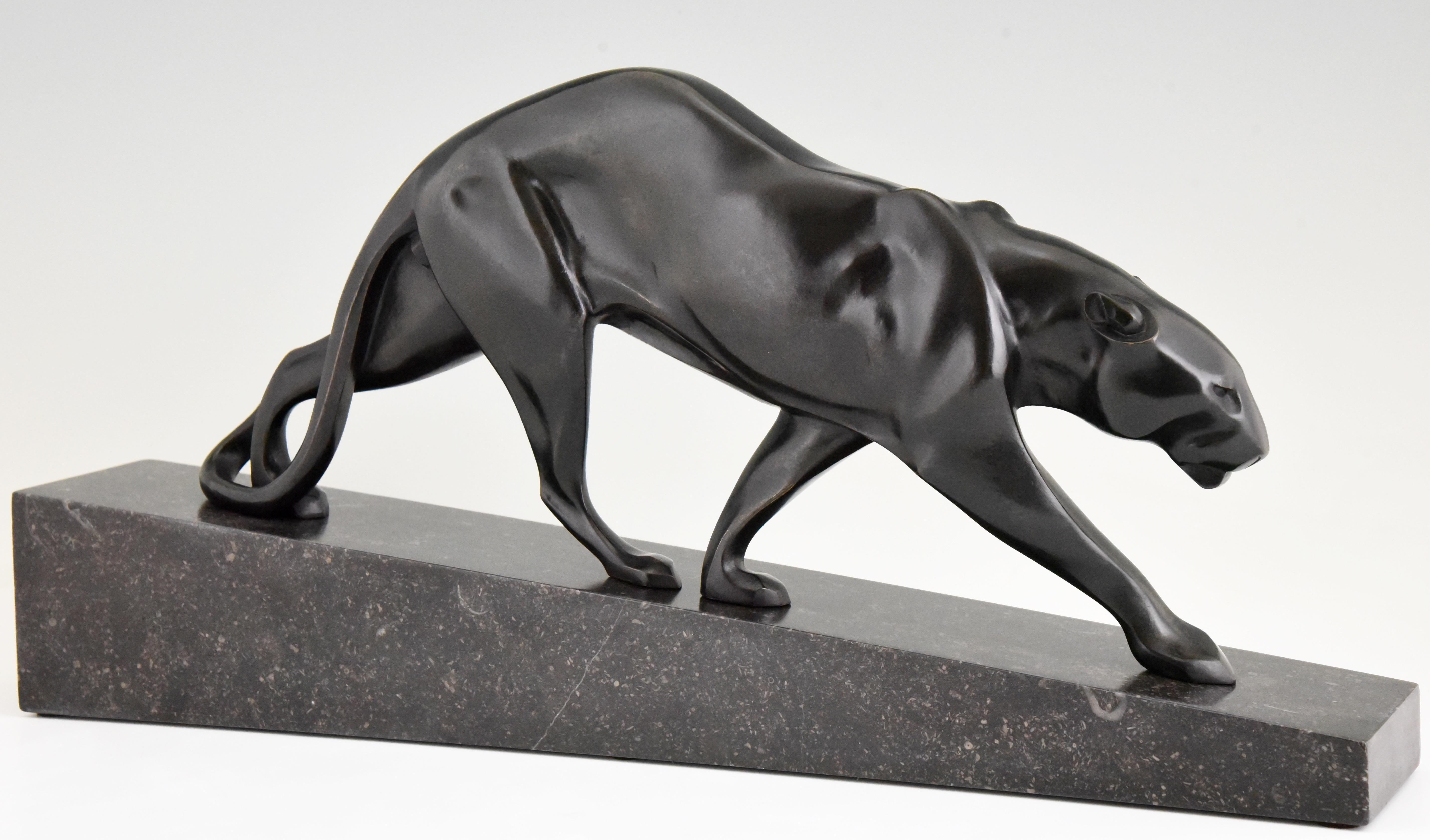 Patinated Art Deco Bronze Sculpture of a Walking Panther Maurice Prost Susse Freres, 1925