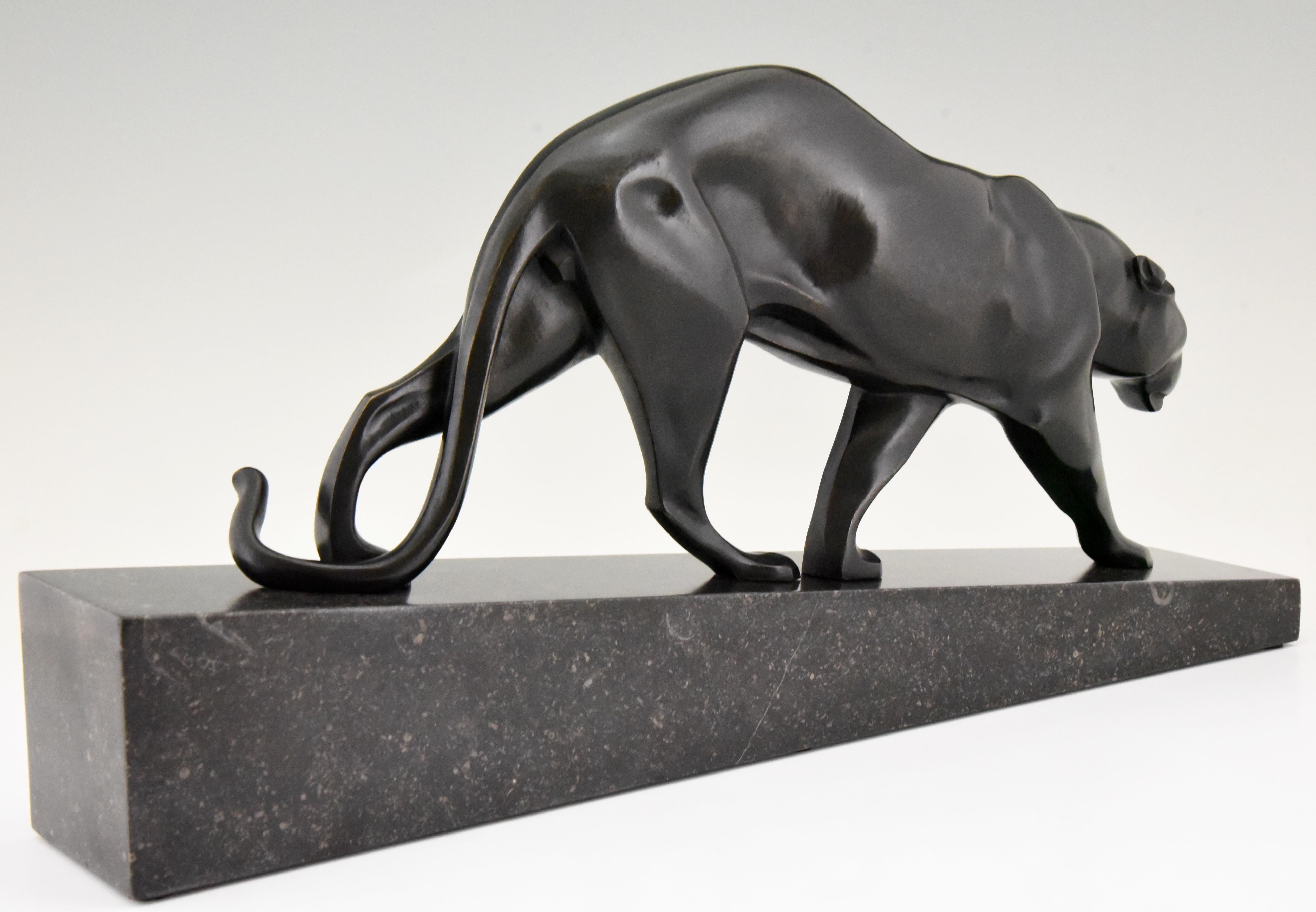 Early 20th Century Art Deco Bronze Sculpture of a Walking Panther Maurice Prost Susse Freres, 1925