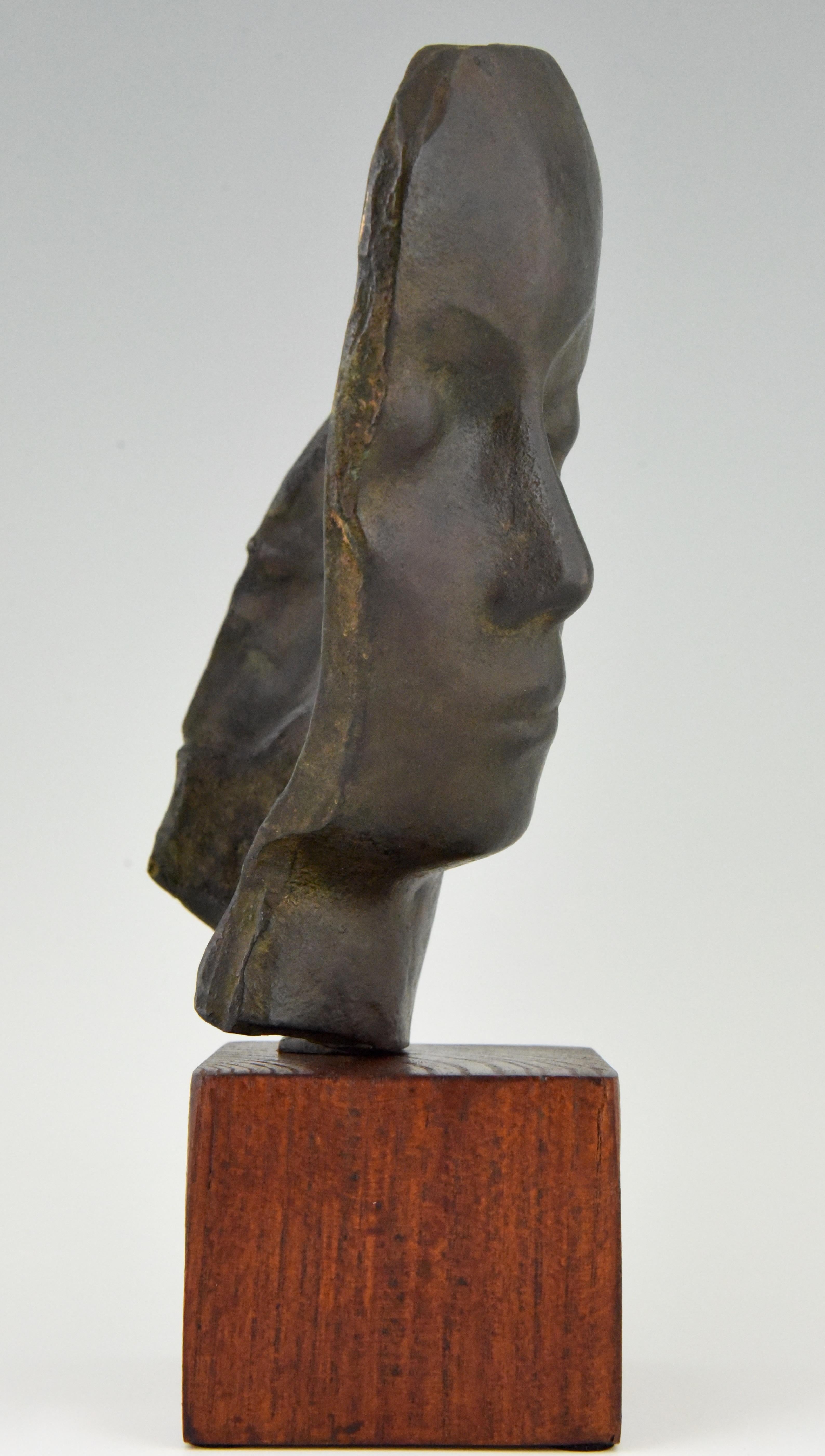 French Art Deco Bronze Sculpture of a Woman's Face Francisque Lapandery, 1925